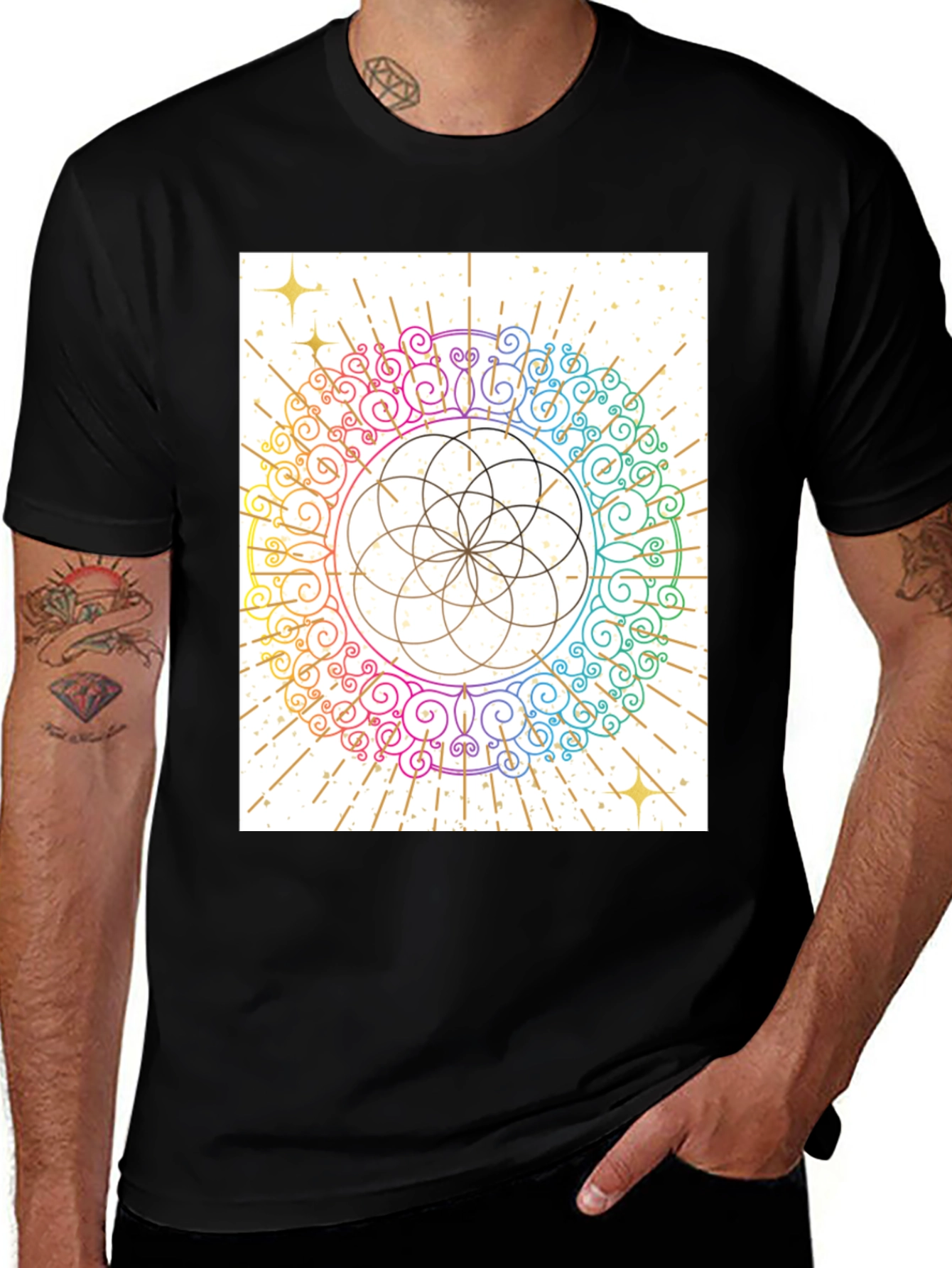 Rainbow Mandala Graphic Tee - Unique Design
