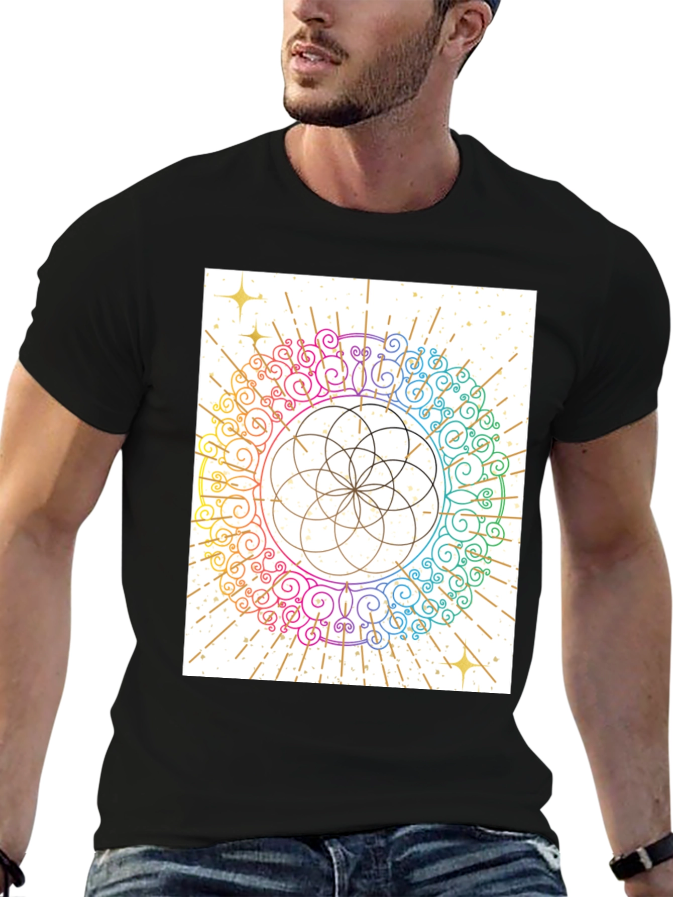 Rainbow Mandala Graphic Tee - Unique Design