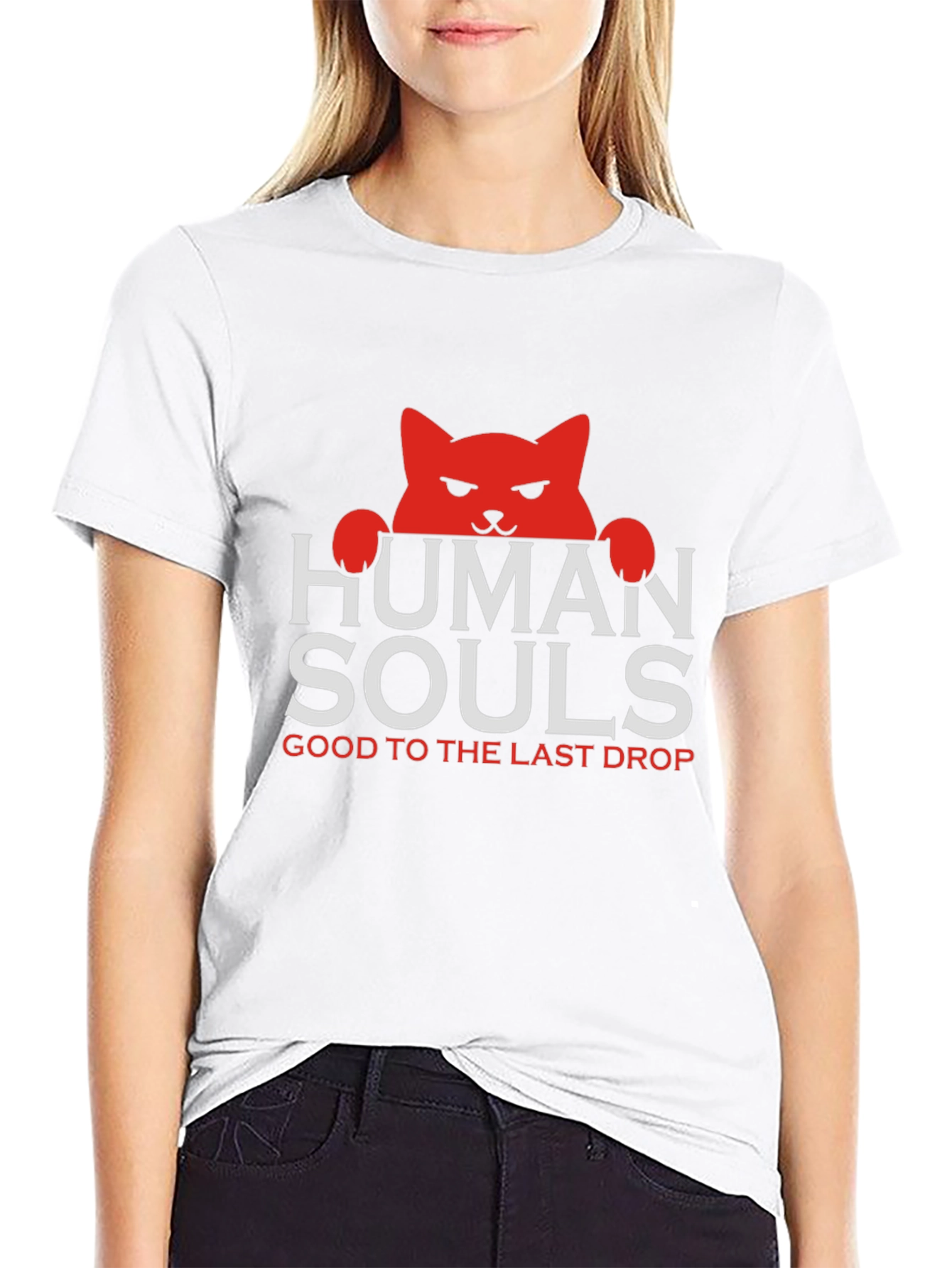 Human Souls Cat Graphic Black T-Shirt
