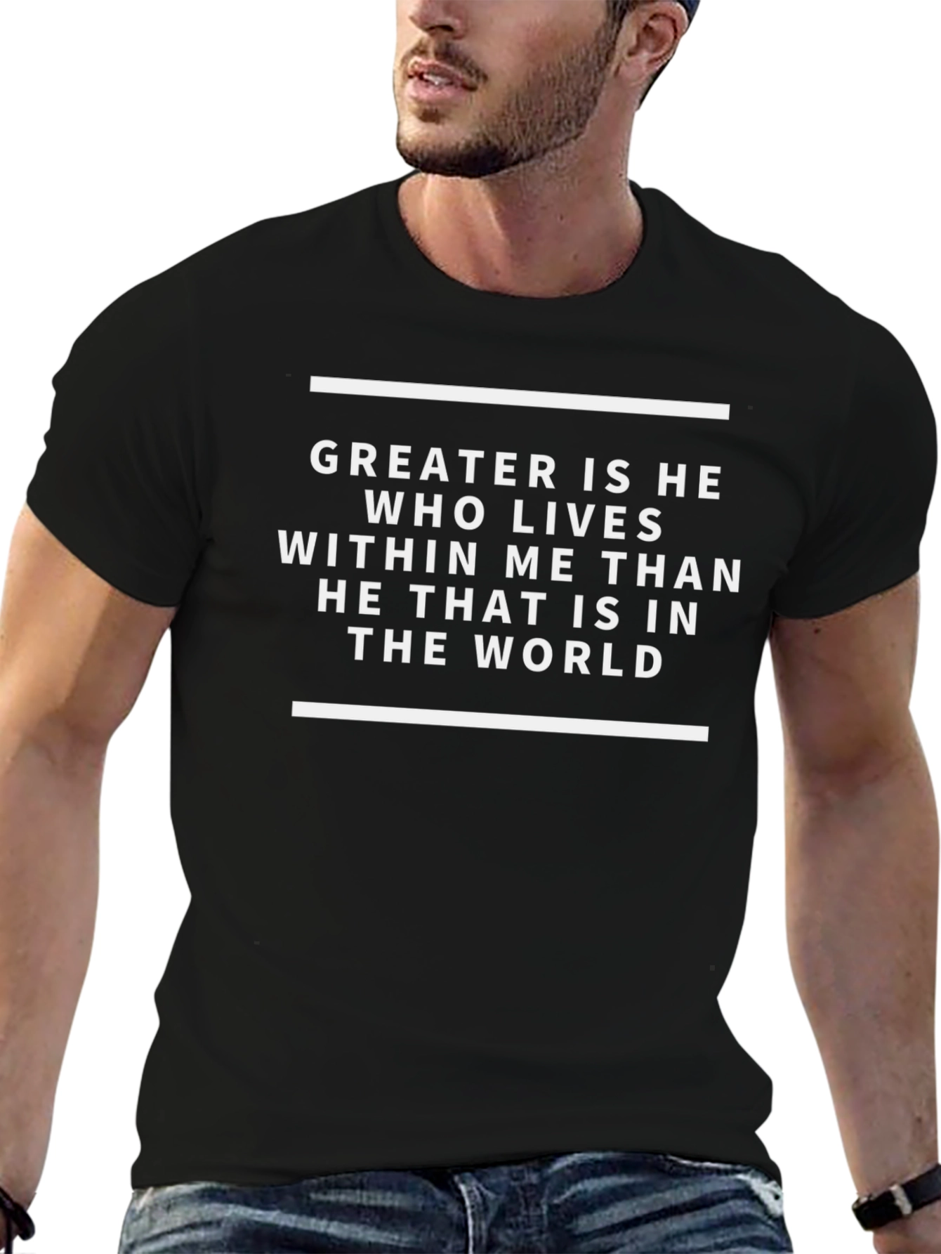 Faith-Inspired Graphic T-Shirt - Greater Is He