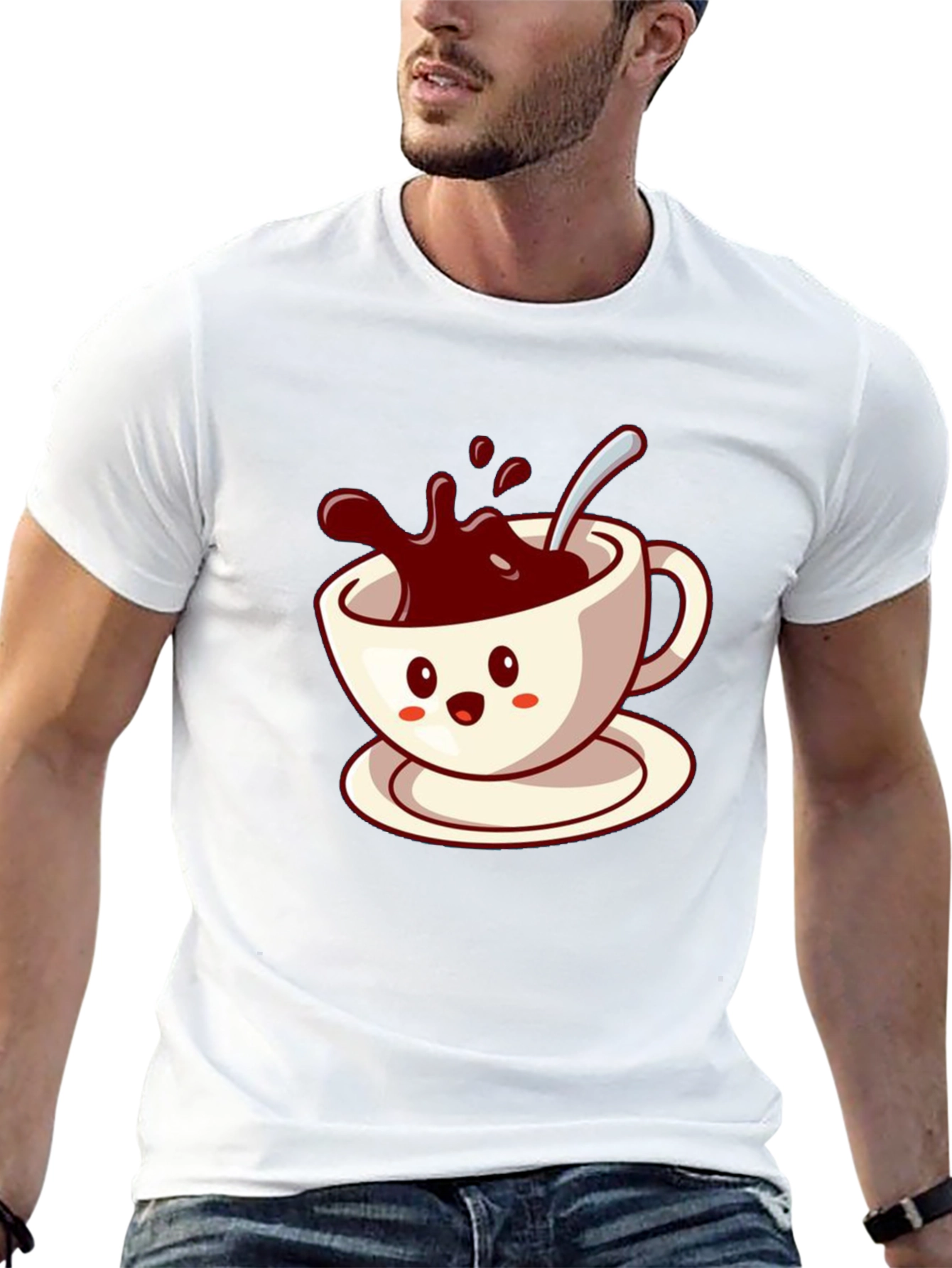 Cute Coffee Cup Graphic Tee - Black Casual Shirt