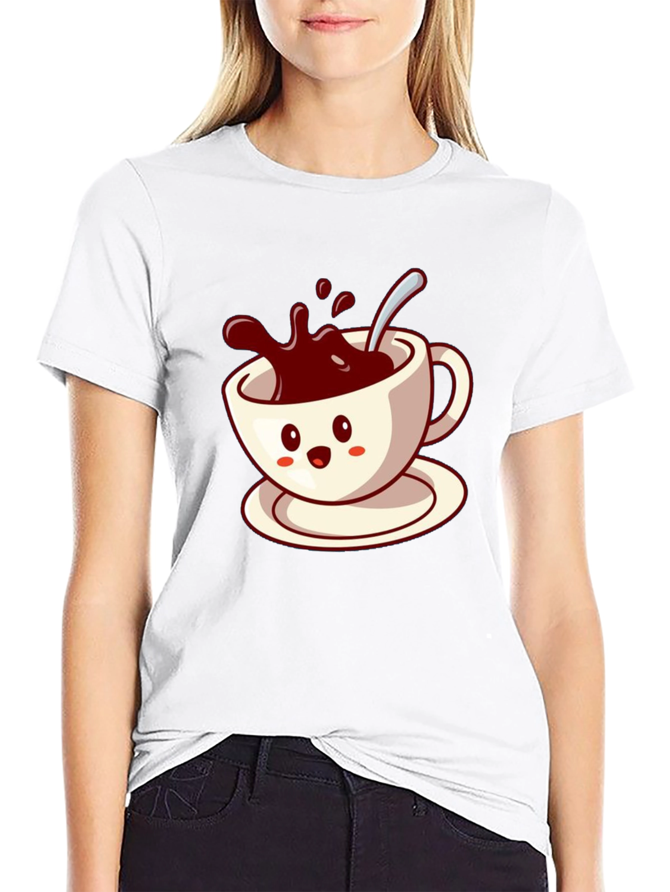 Cute Coffee Cup Graphic Tee - Black Casual Shirt