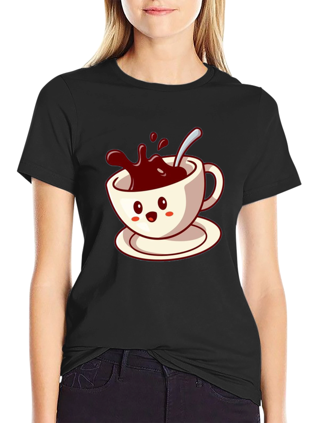 Cute Coffee Cup Graphic Tee - Black Casual Shirt