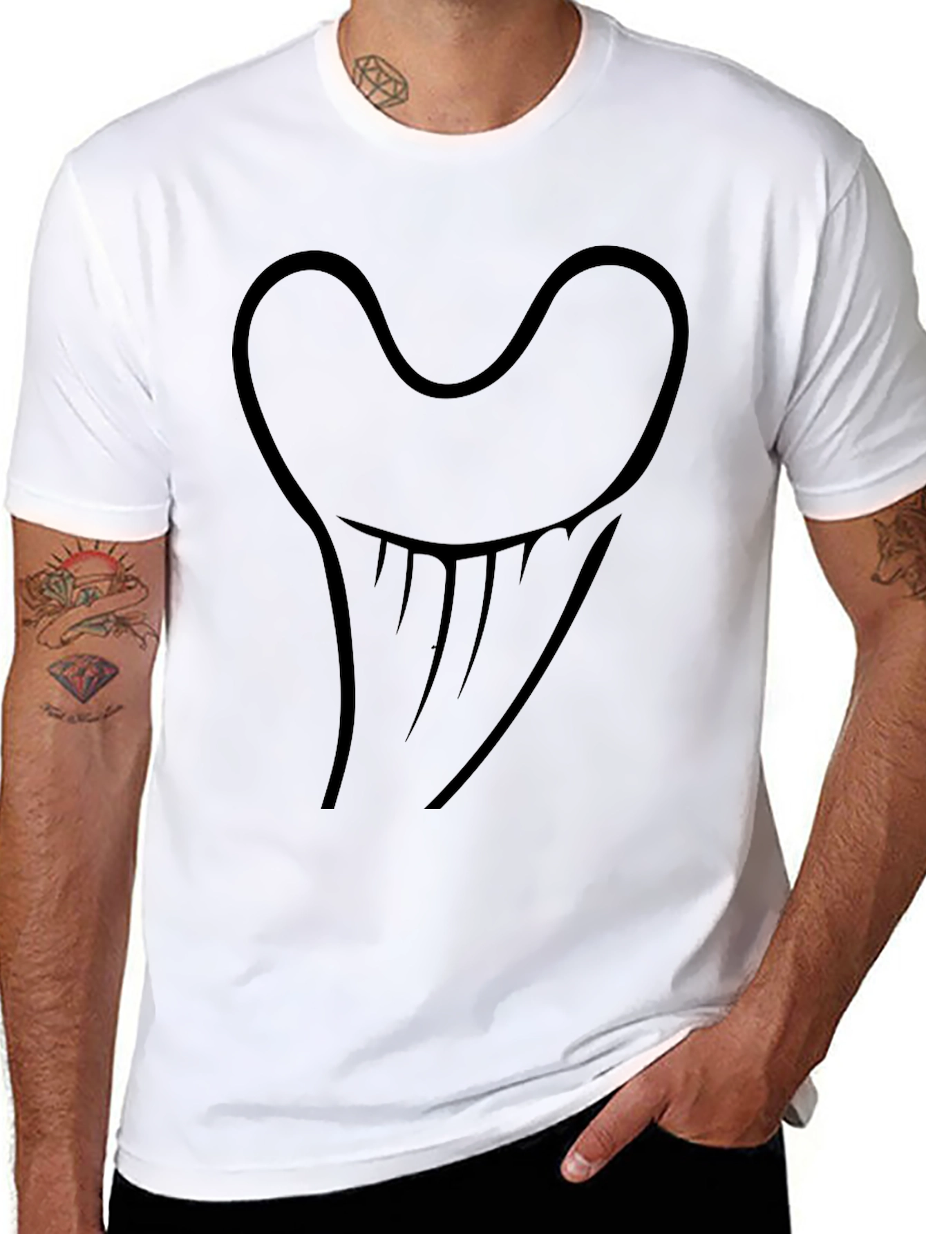 Shark Tooth Graphic Tee - Black Cotton Casual Top