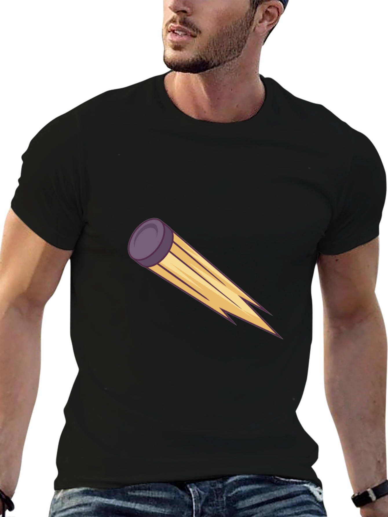 Mens Black Tee with Graphic Flying Disc
