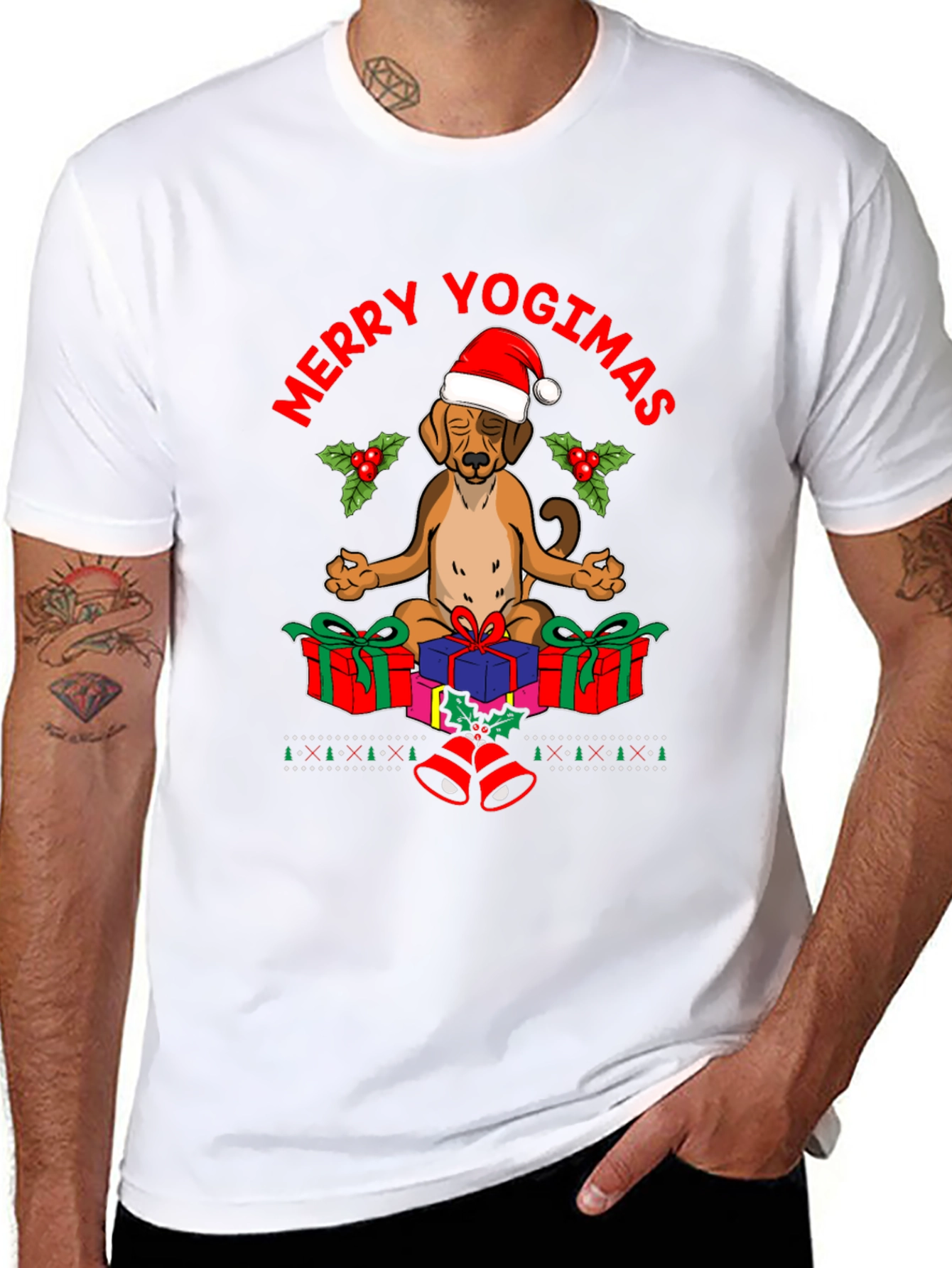 Merry Yogimas Dog T-Shirt - Holiday Yoga Gifts