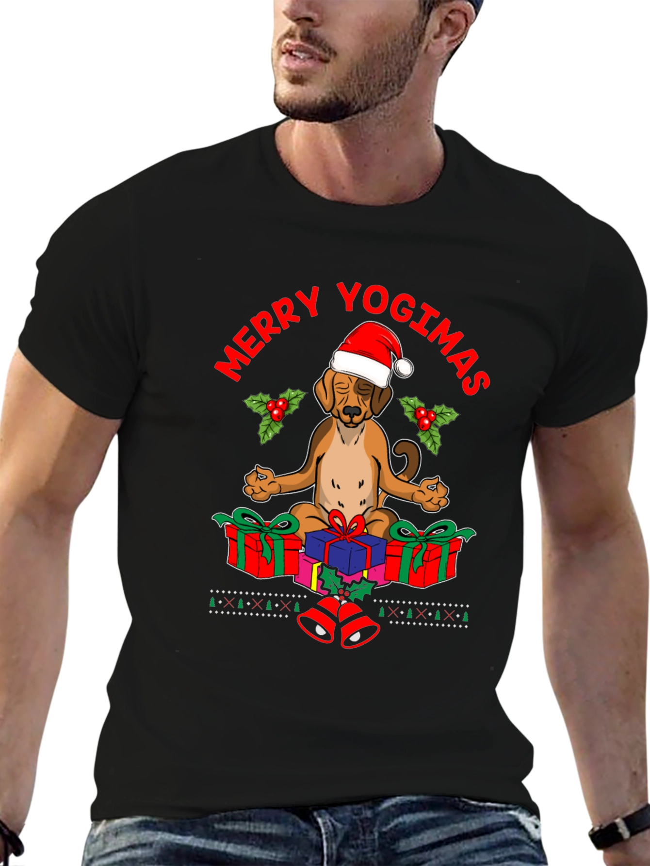 Merry Yogimas Dog T-Shirt - Holiday Yoga Gifts