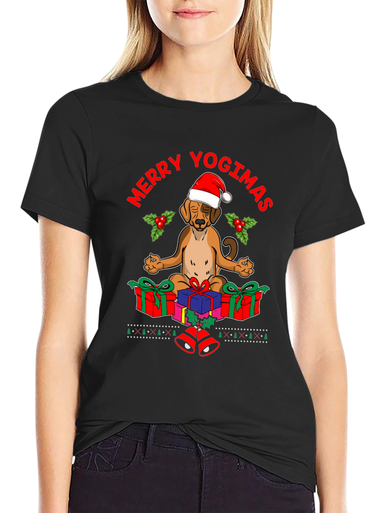 Merry Yogimas Dog T-Shirt - Holiday Yoga Gifts