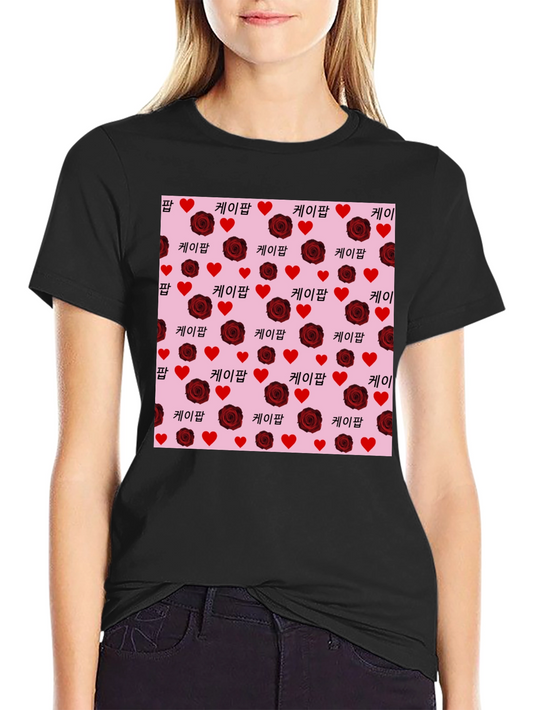 Romantic K-Pop Rose Heart T-Shirt