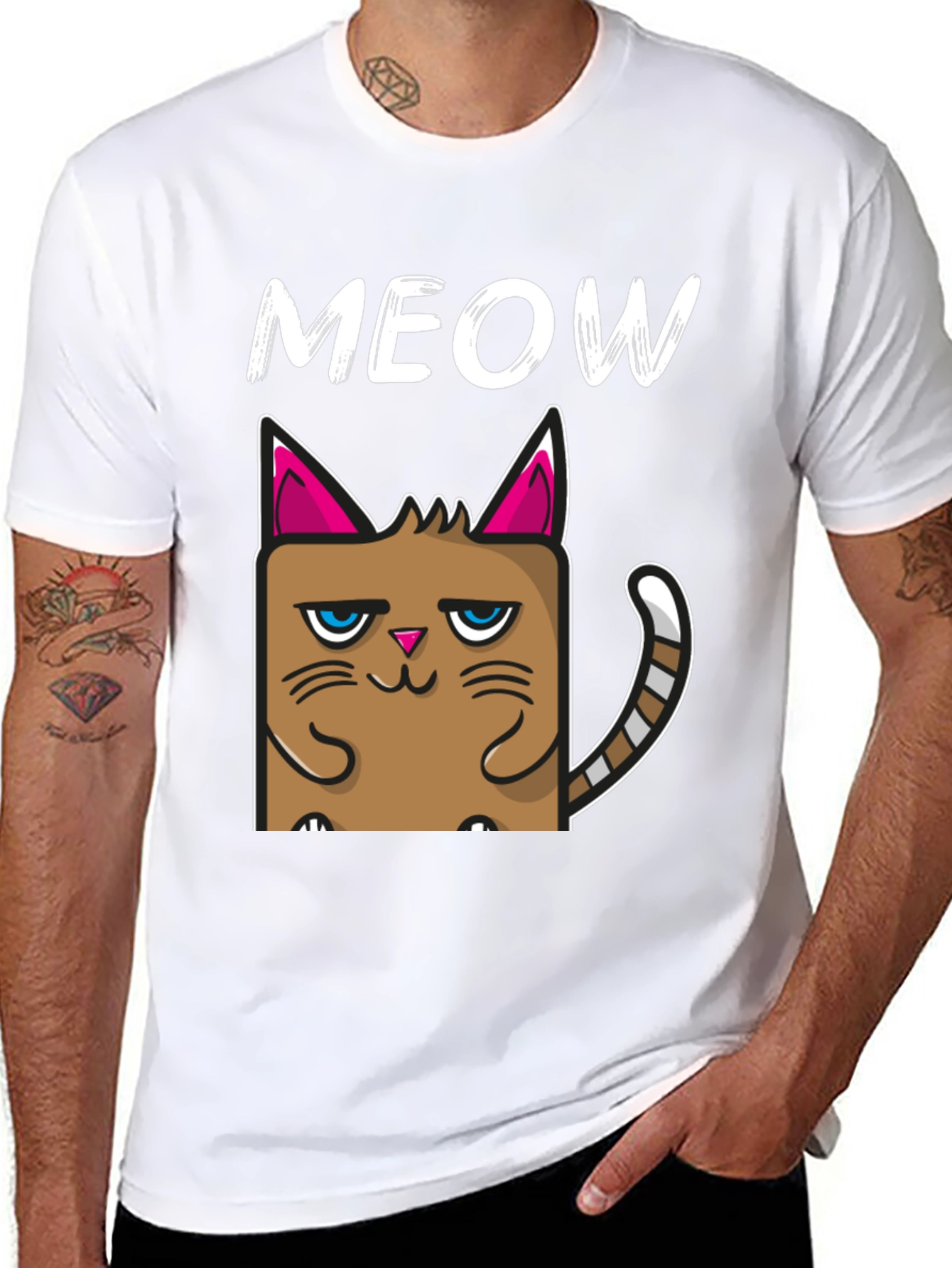 Grumpy Cat Meow Graphic Tee - Black Cotton T-Shirt