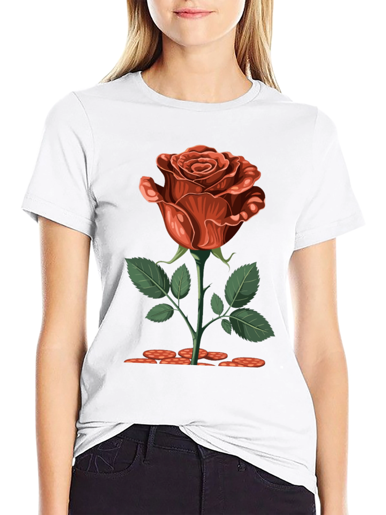 Rose Graphic Print Black T-Shirt