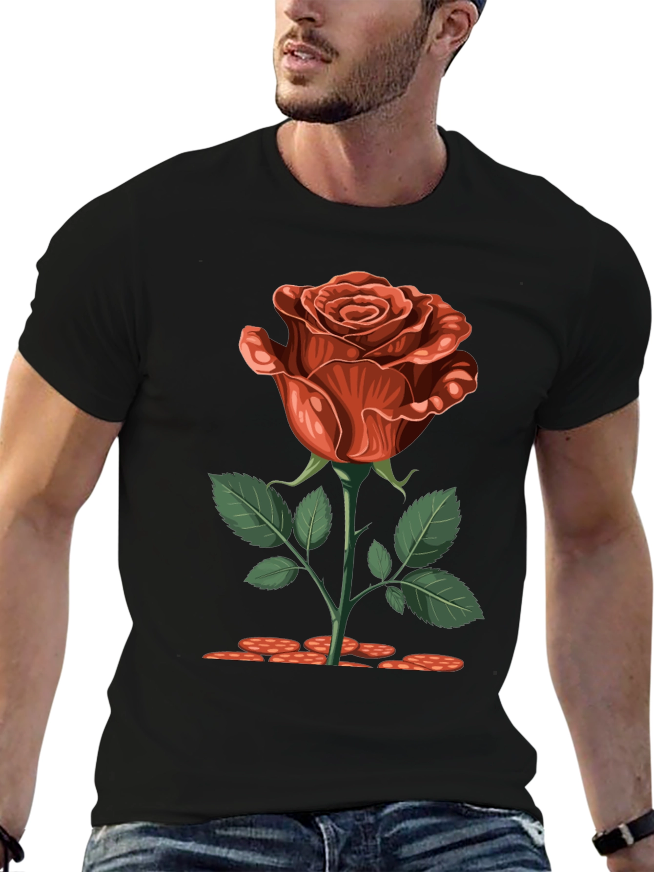 Rose Graphic Print Black T-Shirt