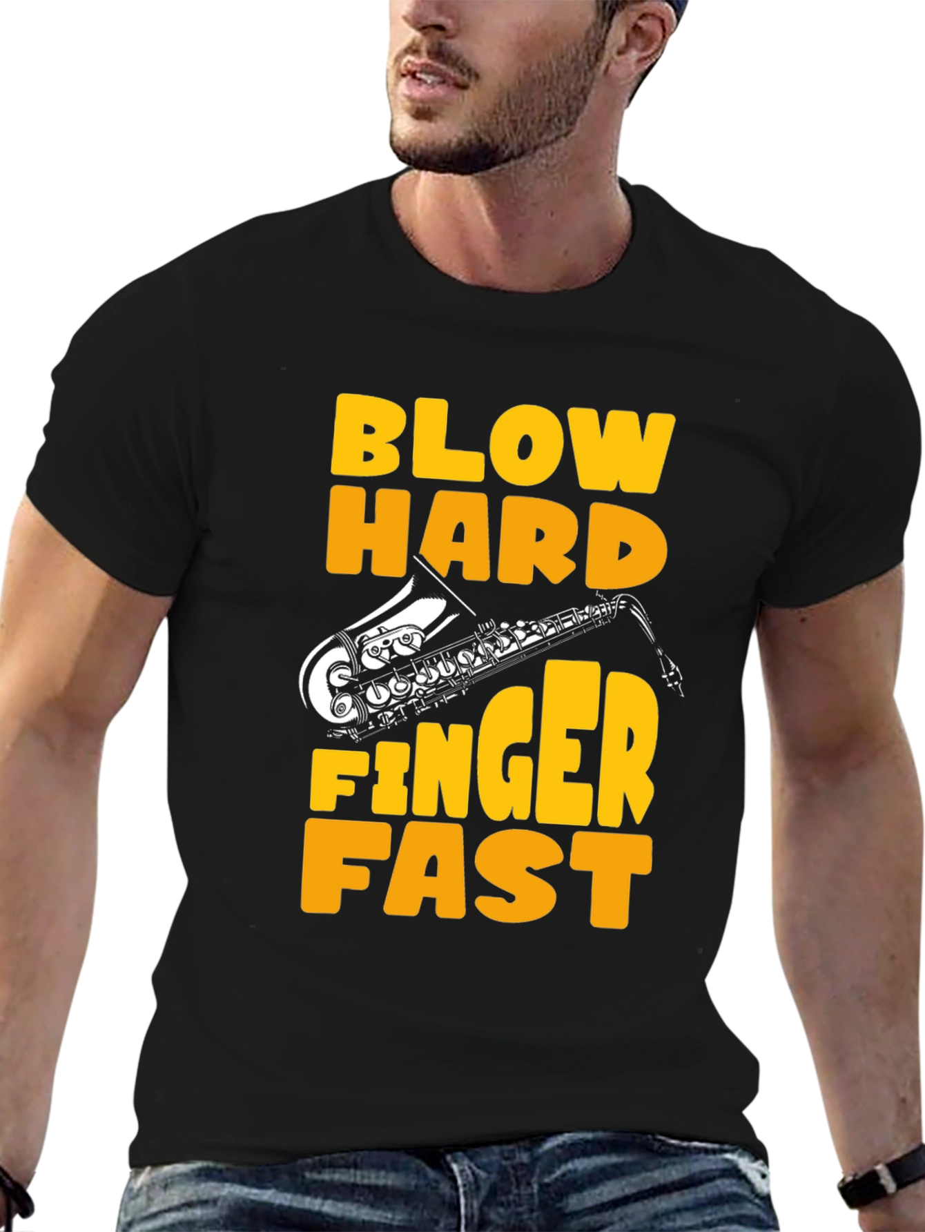 Blow Hard Finger Fast Saxophone Graphic Tee