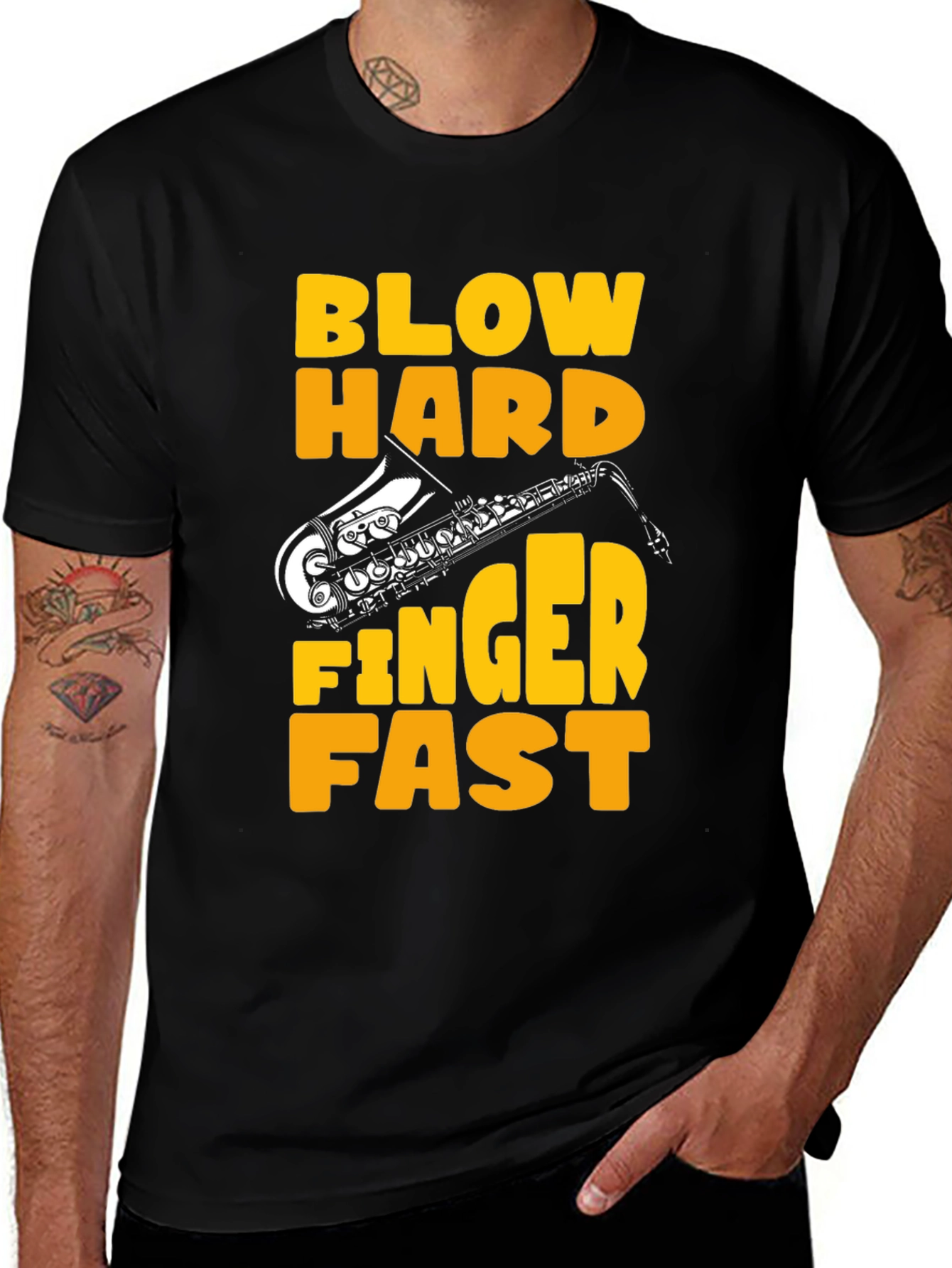 Blow Hard Finger Fast Saxophone Graphic Tee