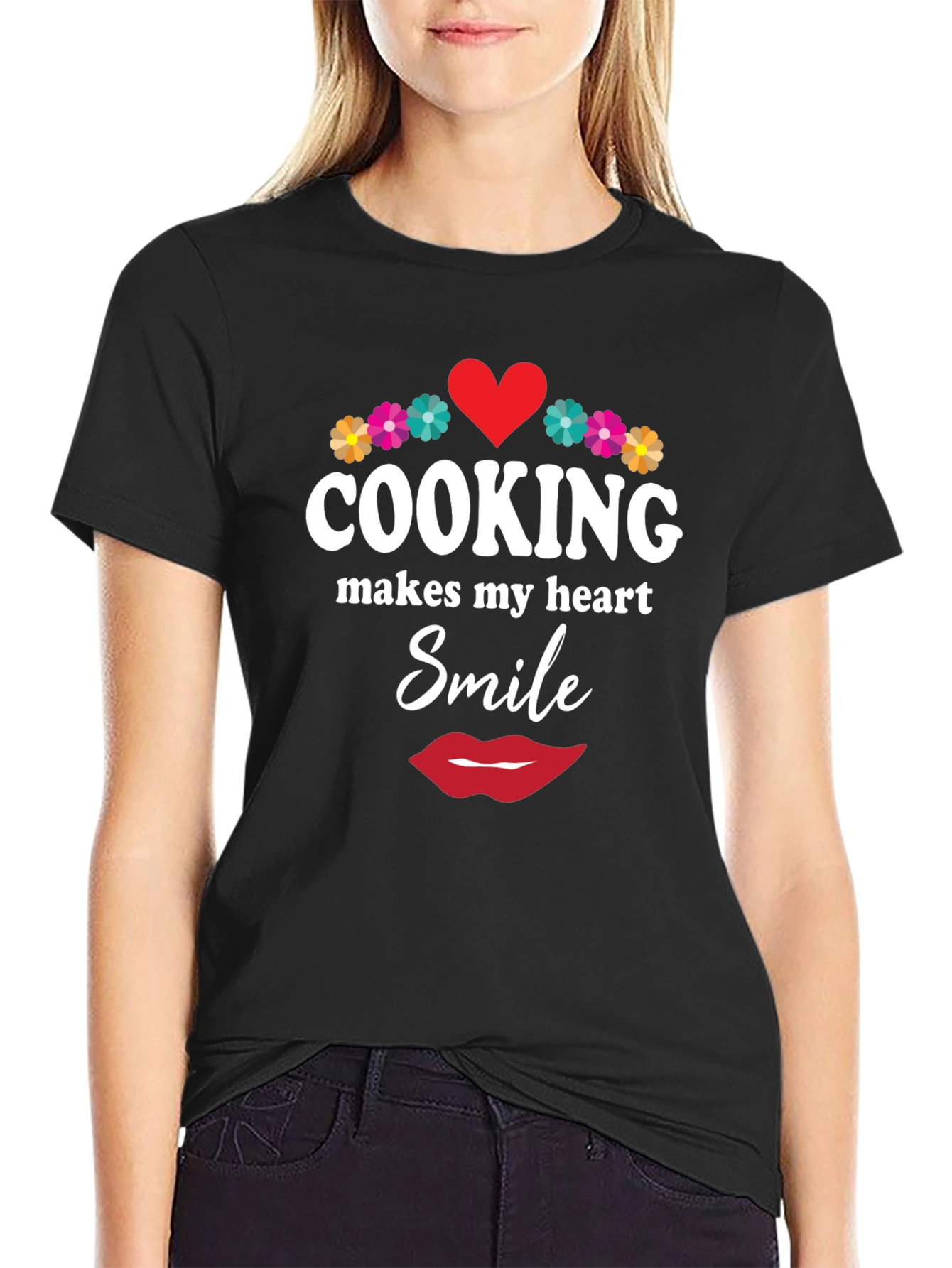 Cooking Makes My Heart Smile Black T-Shirt