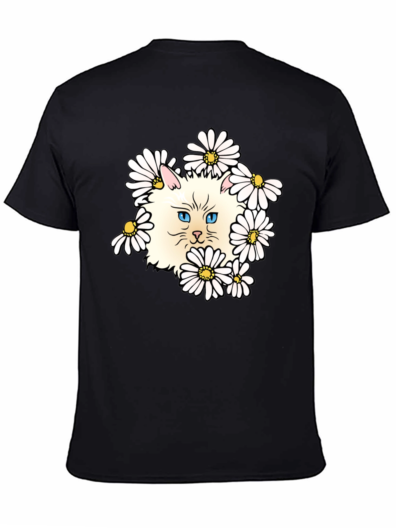 Cat & Daisy Graphic T-Shirt - Black
