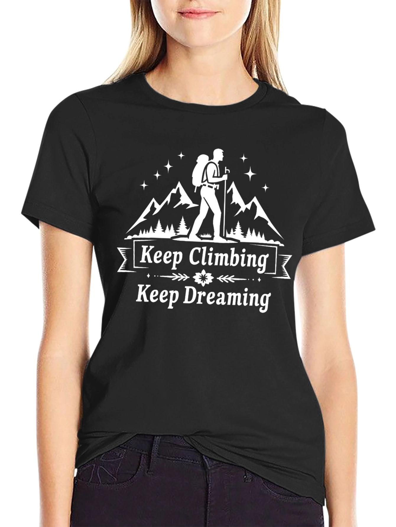 Keep Climbing Keep Dreaming Black Graphic T-Shirt