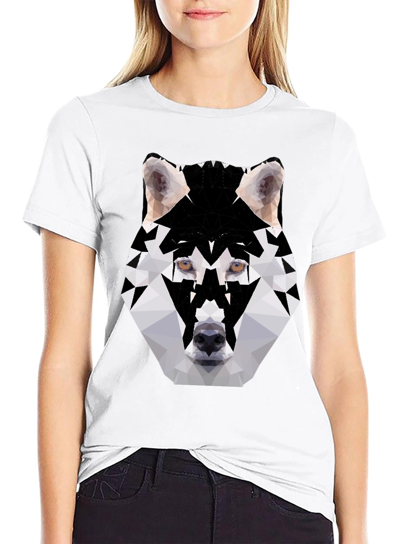 Geometric Wolf Graphic Tee - Black T-Shirt