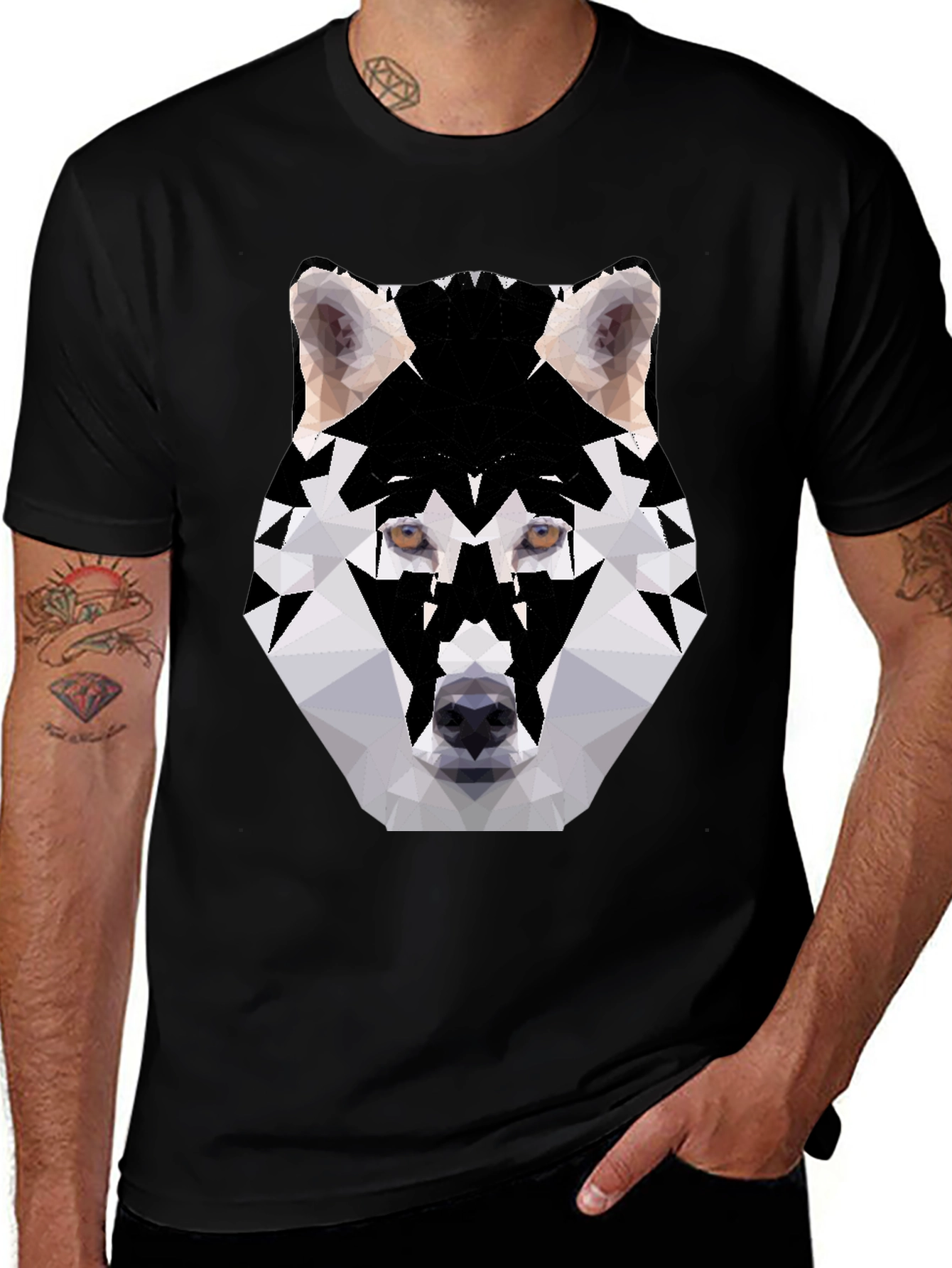 Geometric Wolf Graphic Tee - Black T-Shirt
