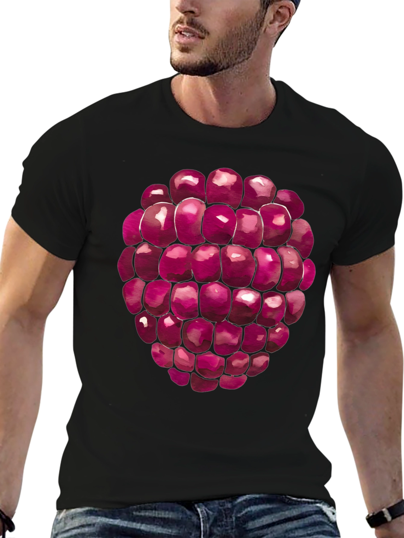 Raspberry Graphic Tee - Black Cotton T-Shirt