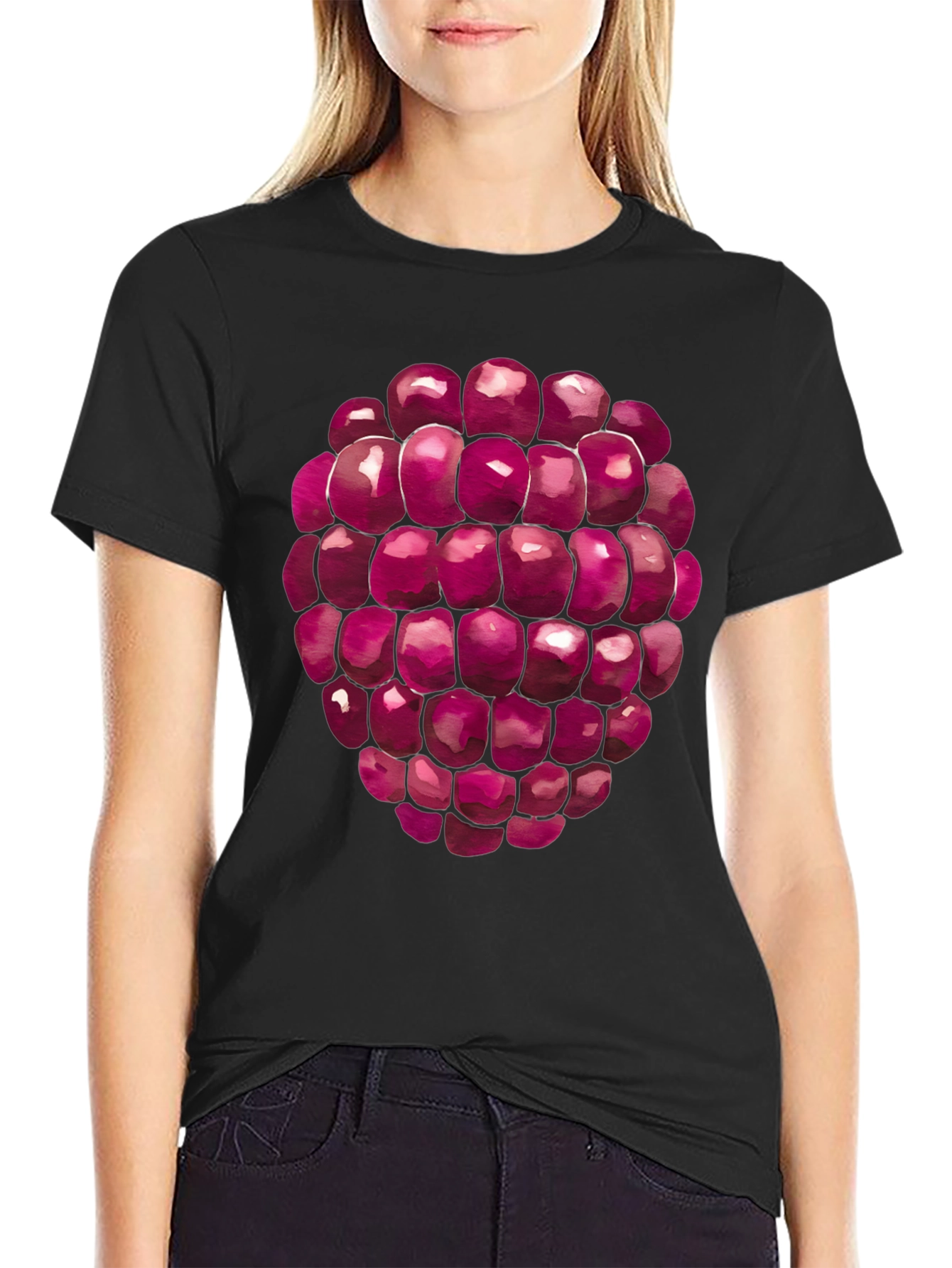 Raspberry Graphic Tee - Black Cotton T-Shirt