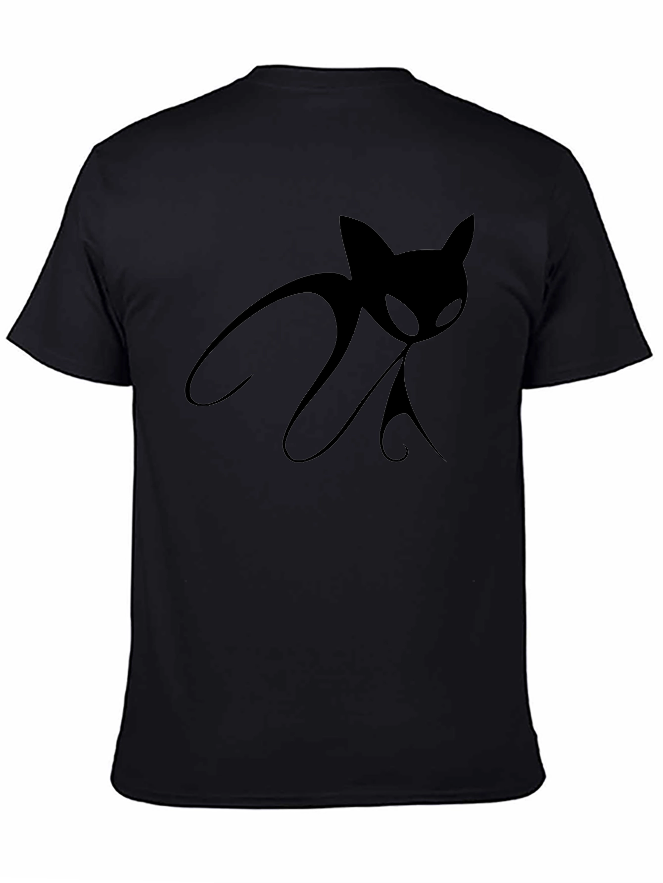 Mens Black T-Shirt with Stylized Cat Design