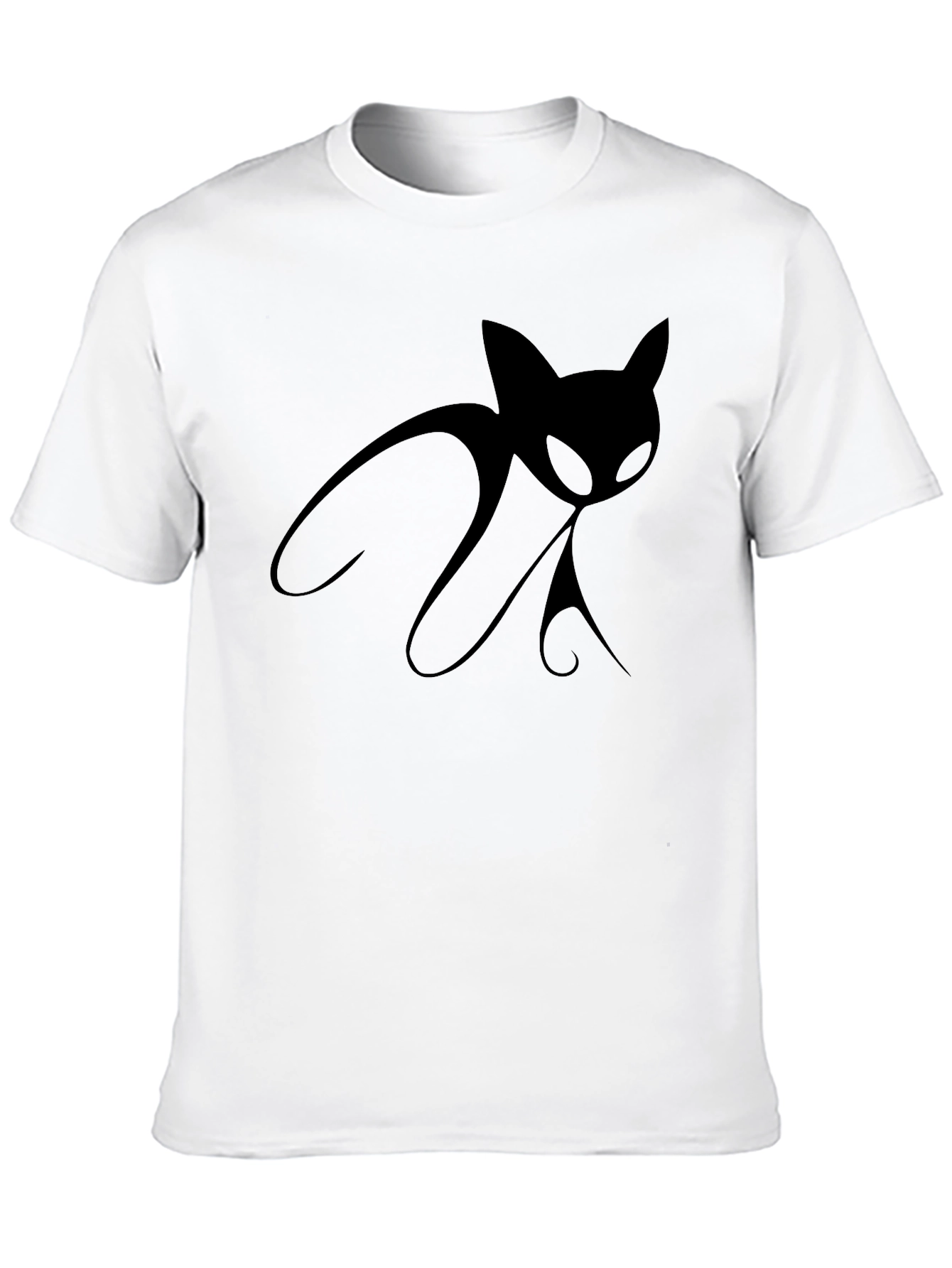 Mens Black T-Shirt with Stylized Cat Design
