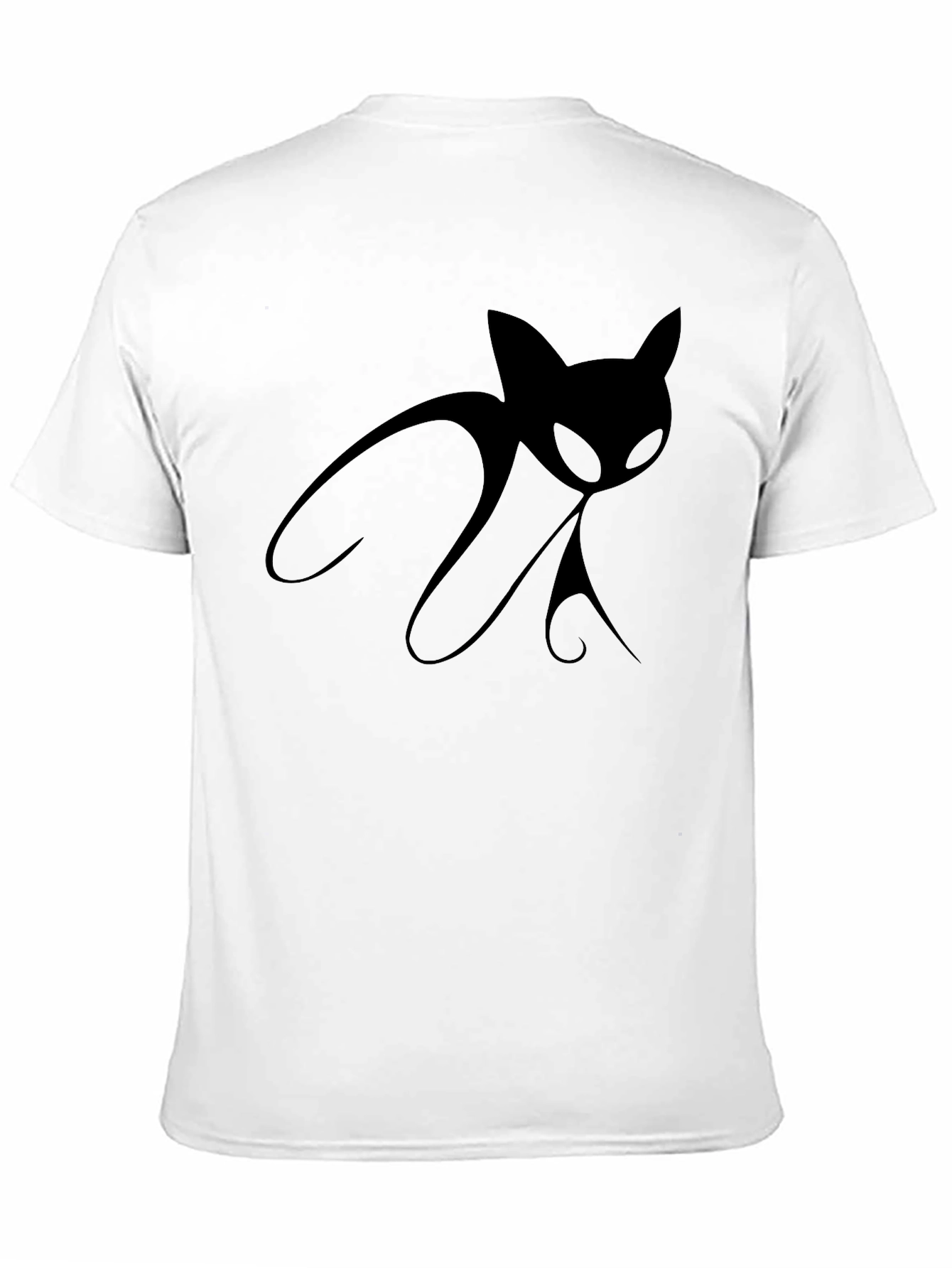 Mens Black T-Shirt with Stylized Cat Design