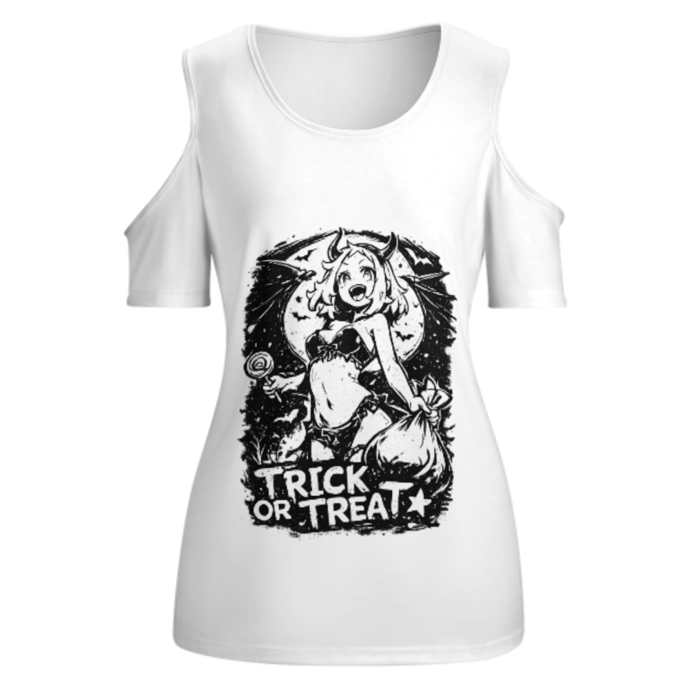 Trick Or Treat Anime Halloween T-Shirt – Cute Devil Girl Graphic Streetwear Tee(z178)