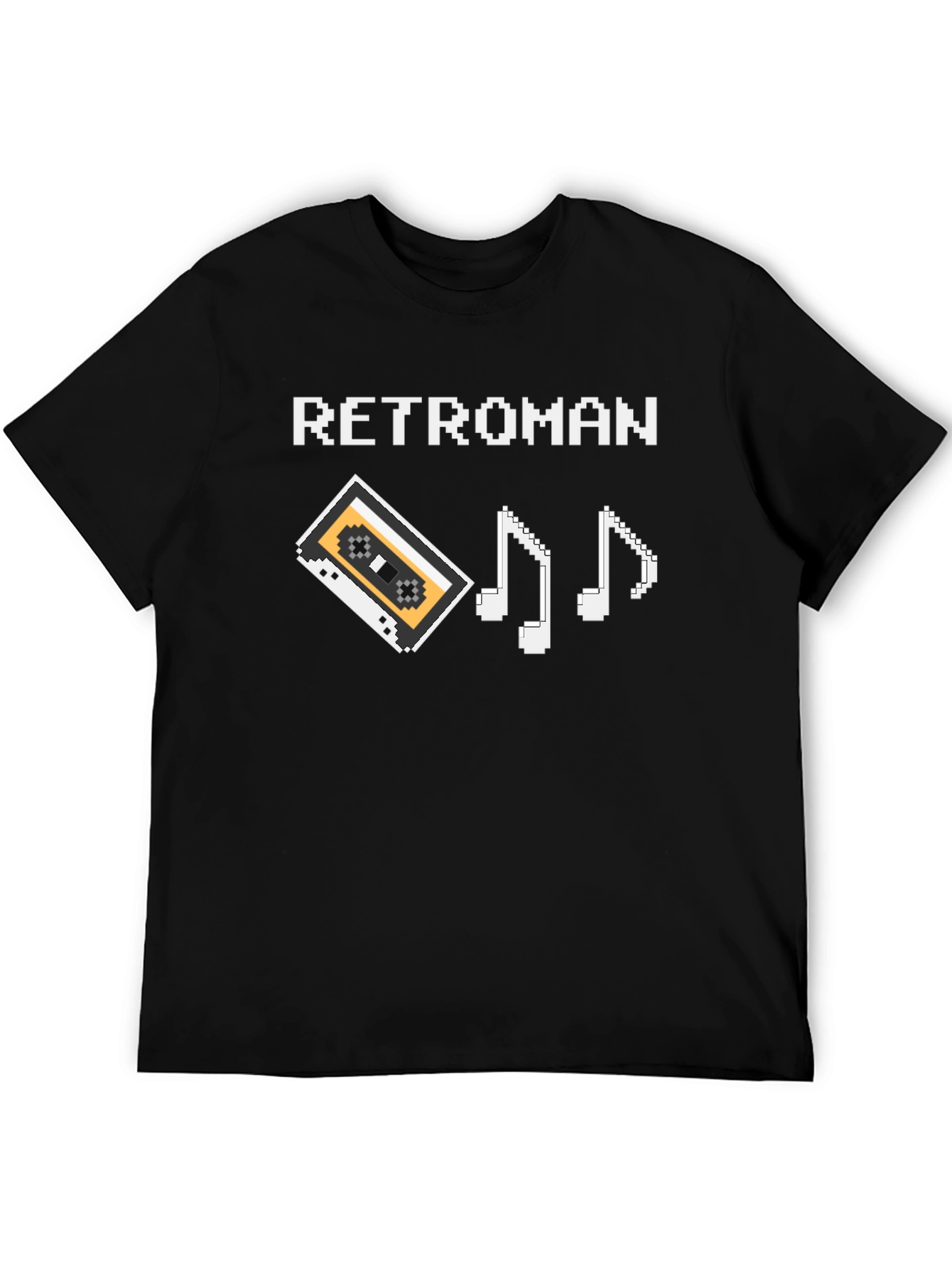 Retroman Black Pixel Cassette & Music Notes T-Shirt