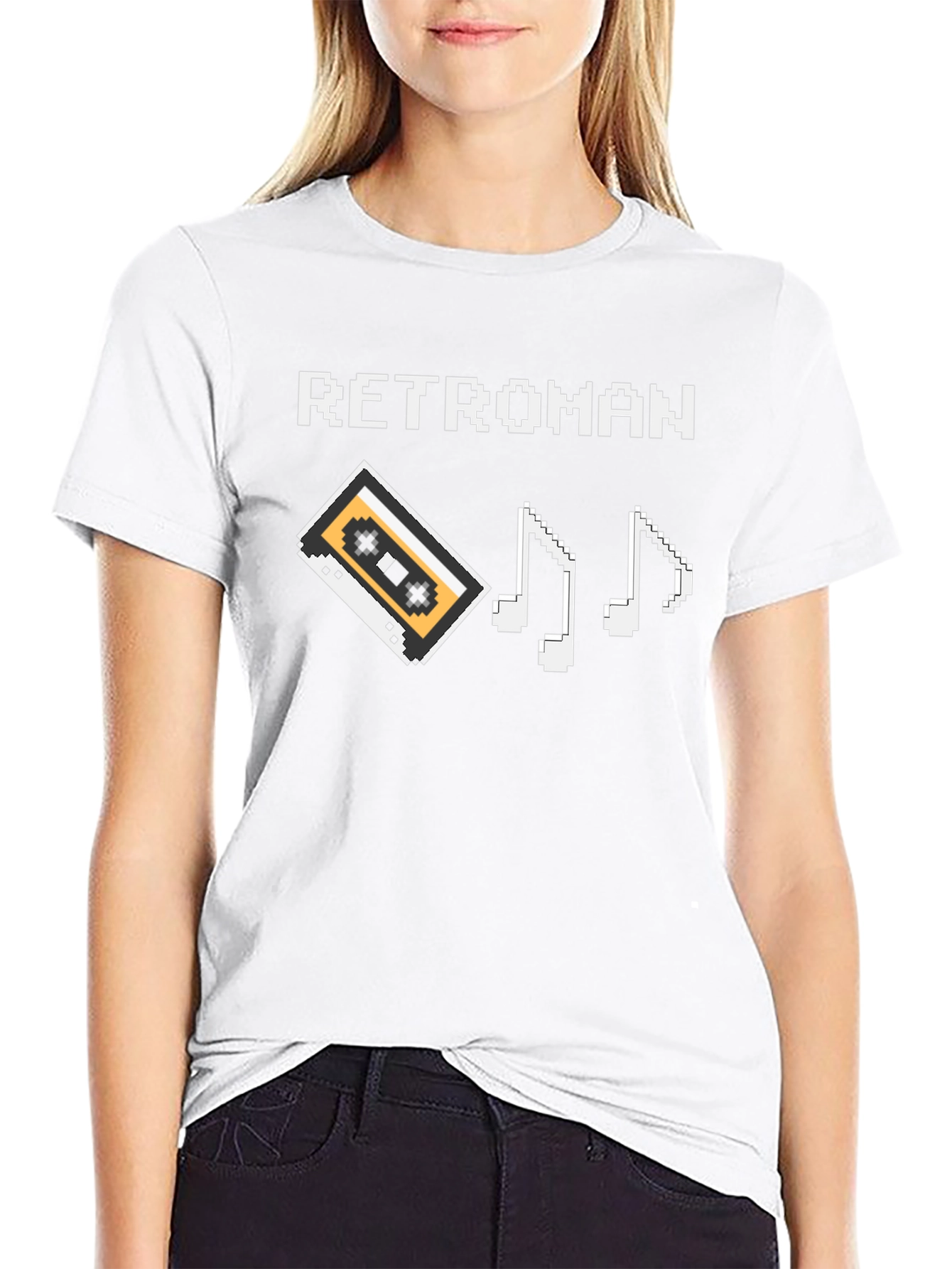 Retroman Black Pixel Cassette & Music Notes T-Shirt