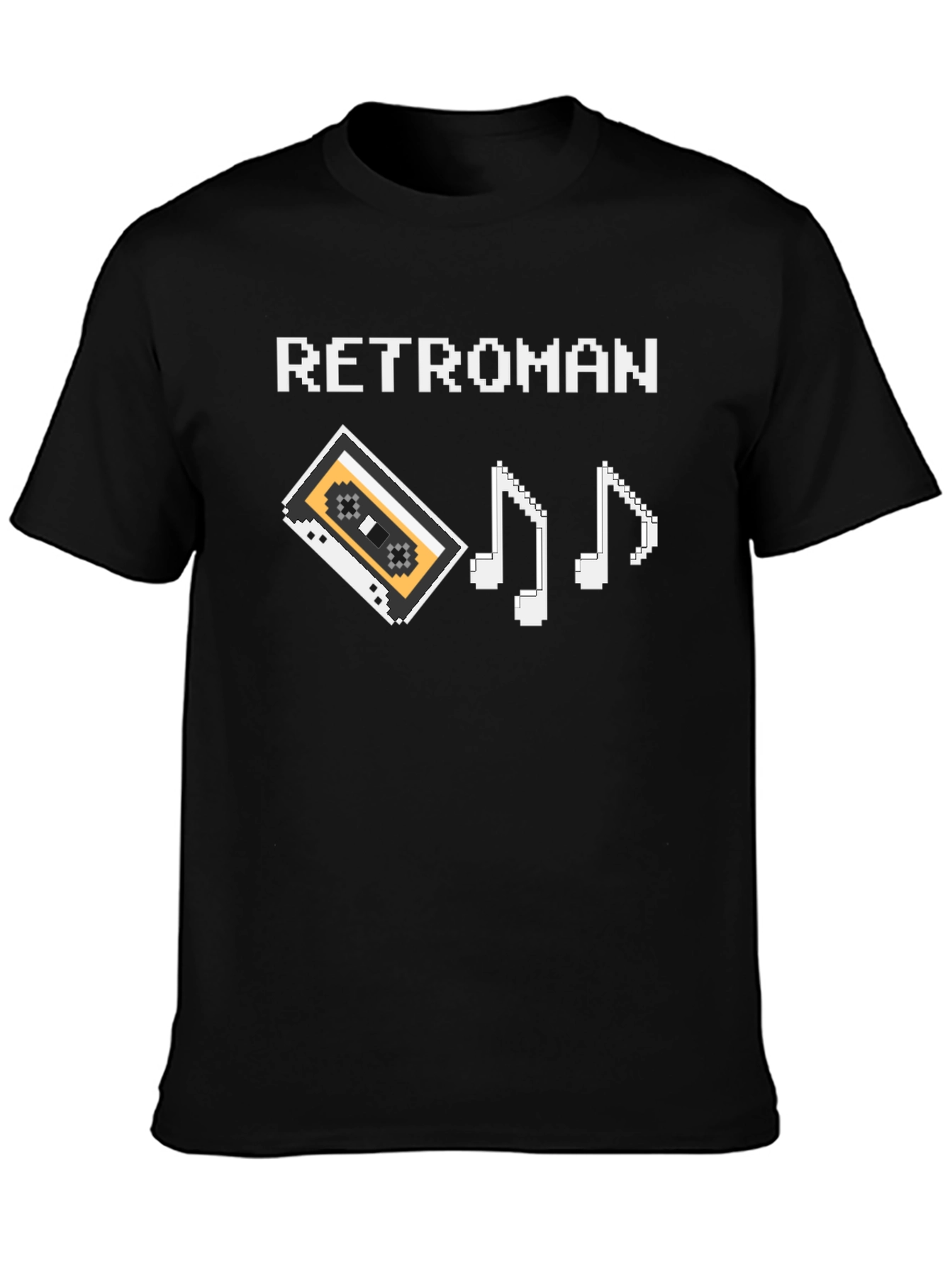 Retroman Black Pixel Cassette & Music Notes T-Shirt
