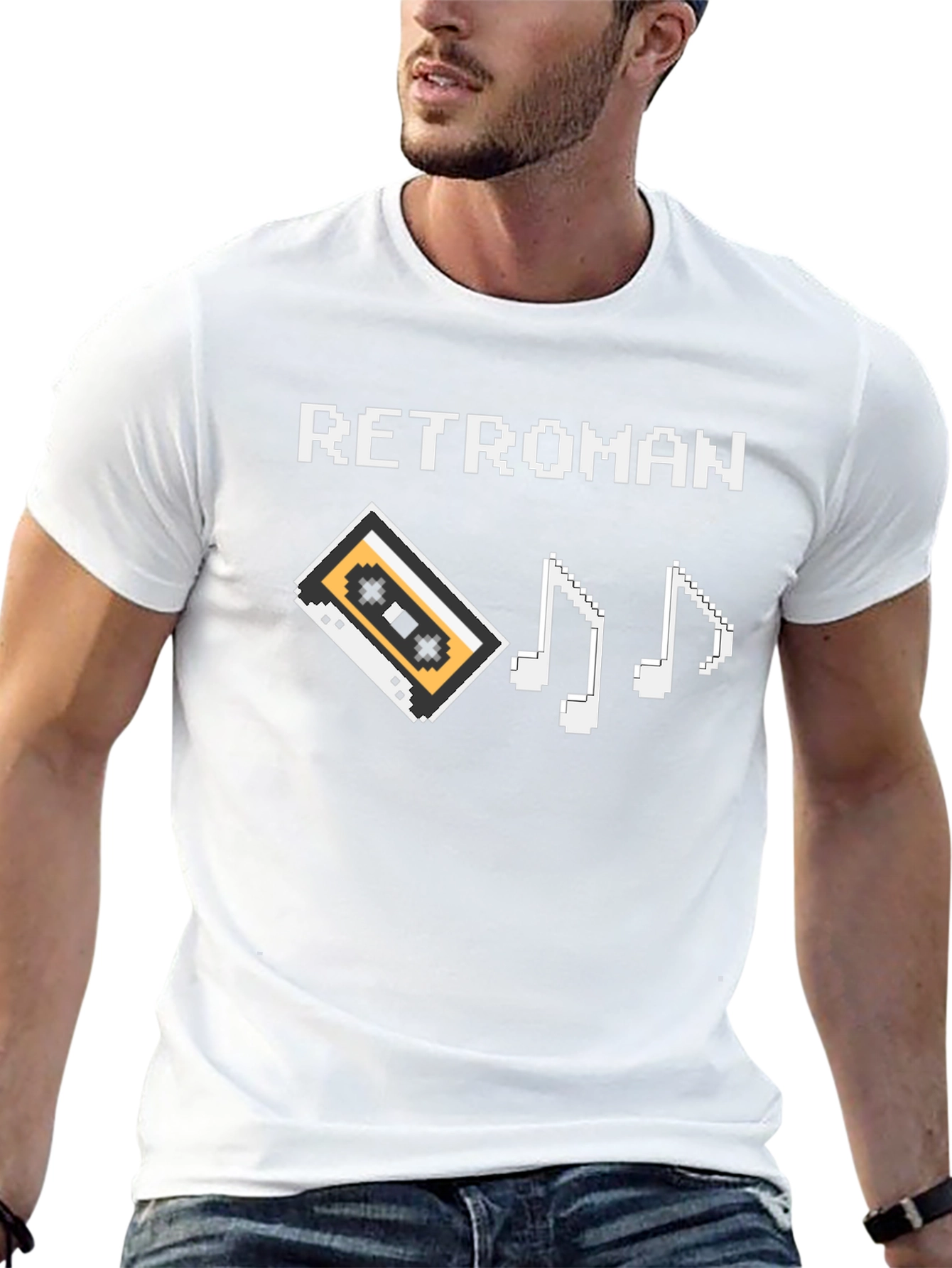 Retroman Black Pixel Cassette & Music Notes T-Shirt