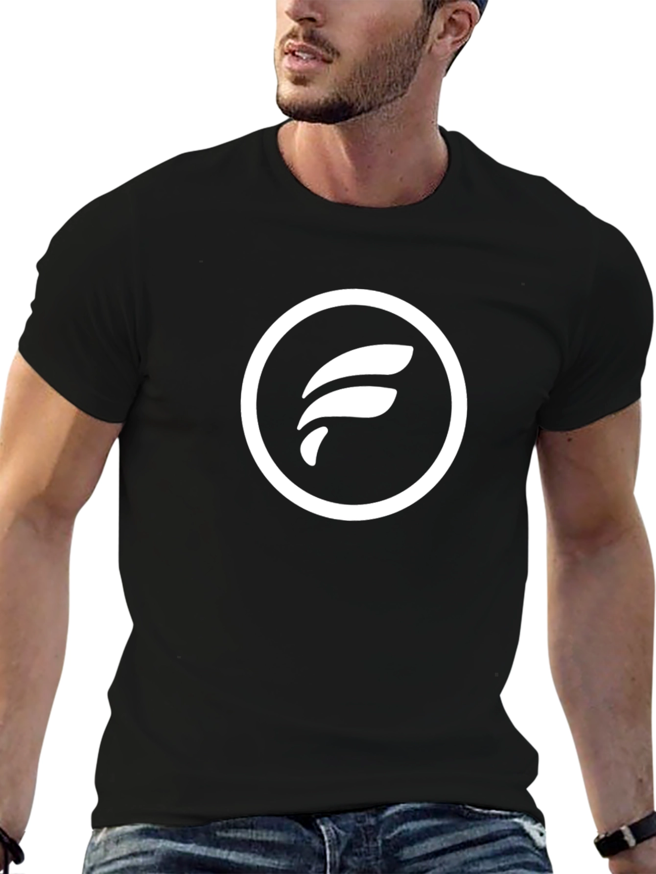Black T-Shirt with White Circle Logo