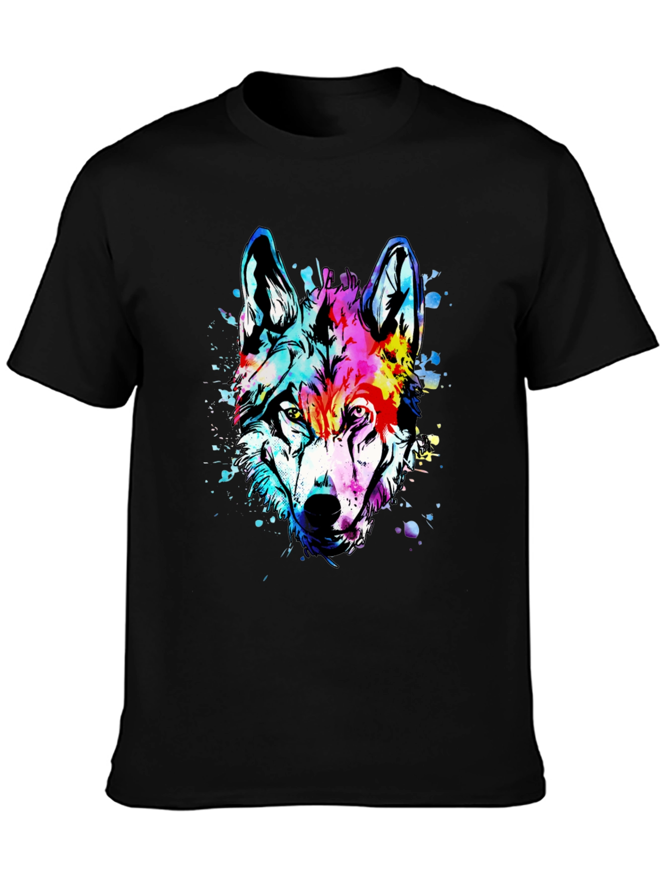 Vivid Wolf Graphic Tee - Mens Black Cotton T-Shirt
