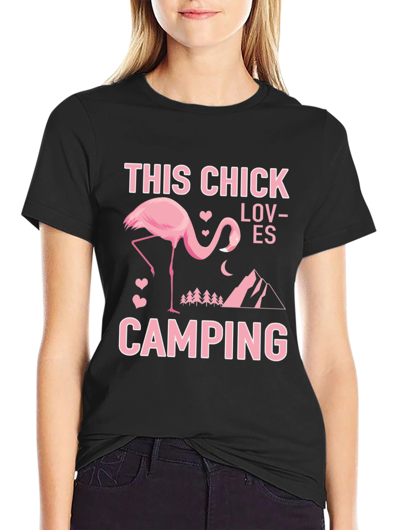 This Chick Loves Camping Flamingo Graphic Tee