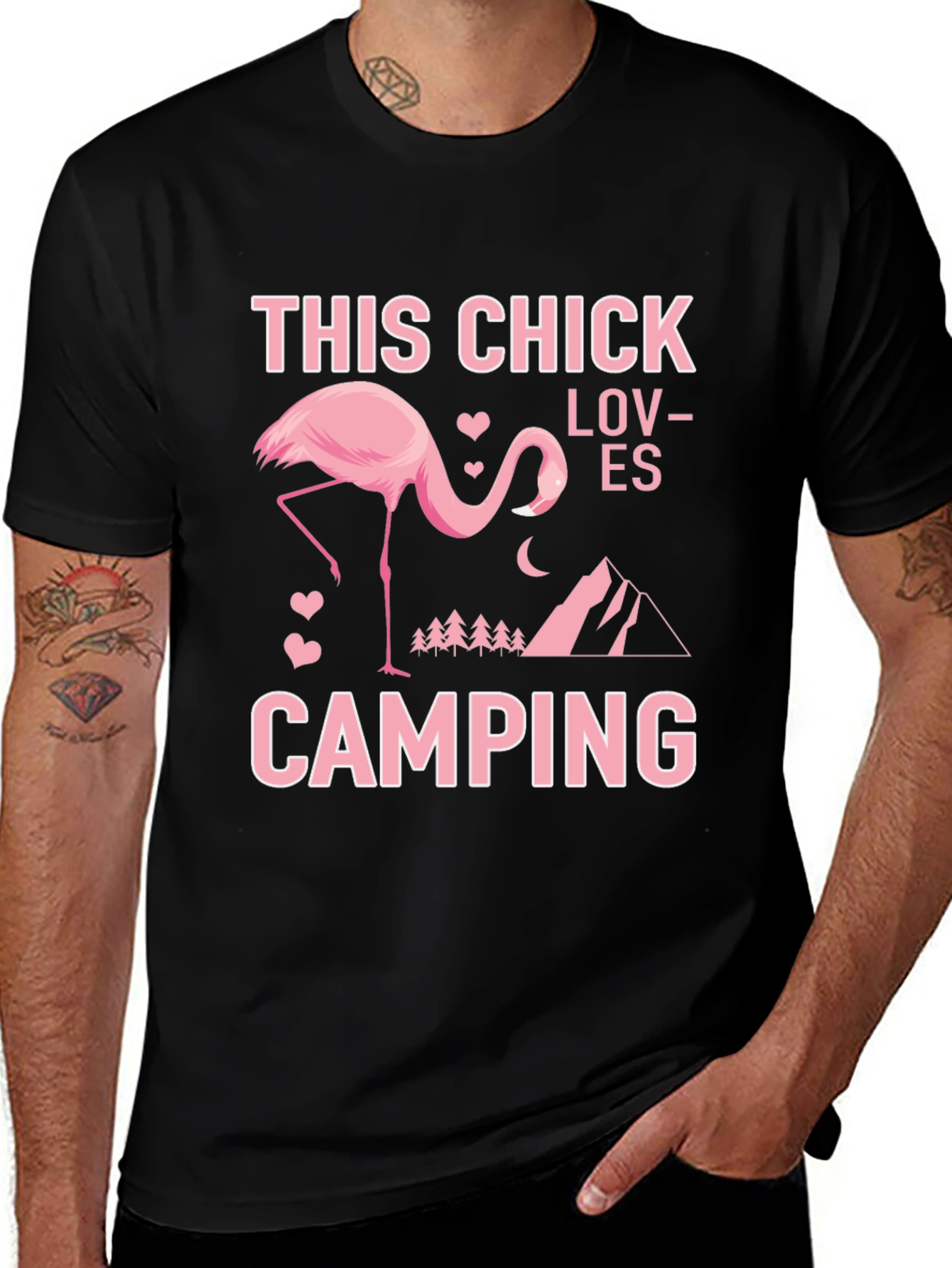 This Chick Loves Camping Flamingo Graphic Tee