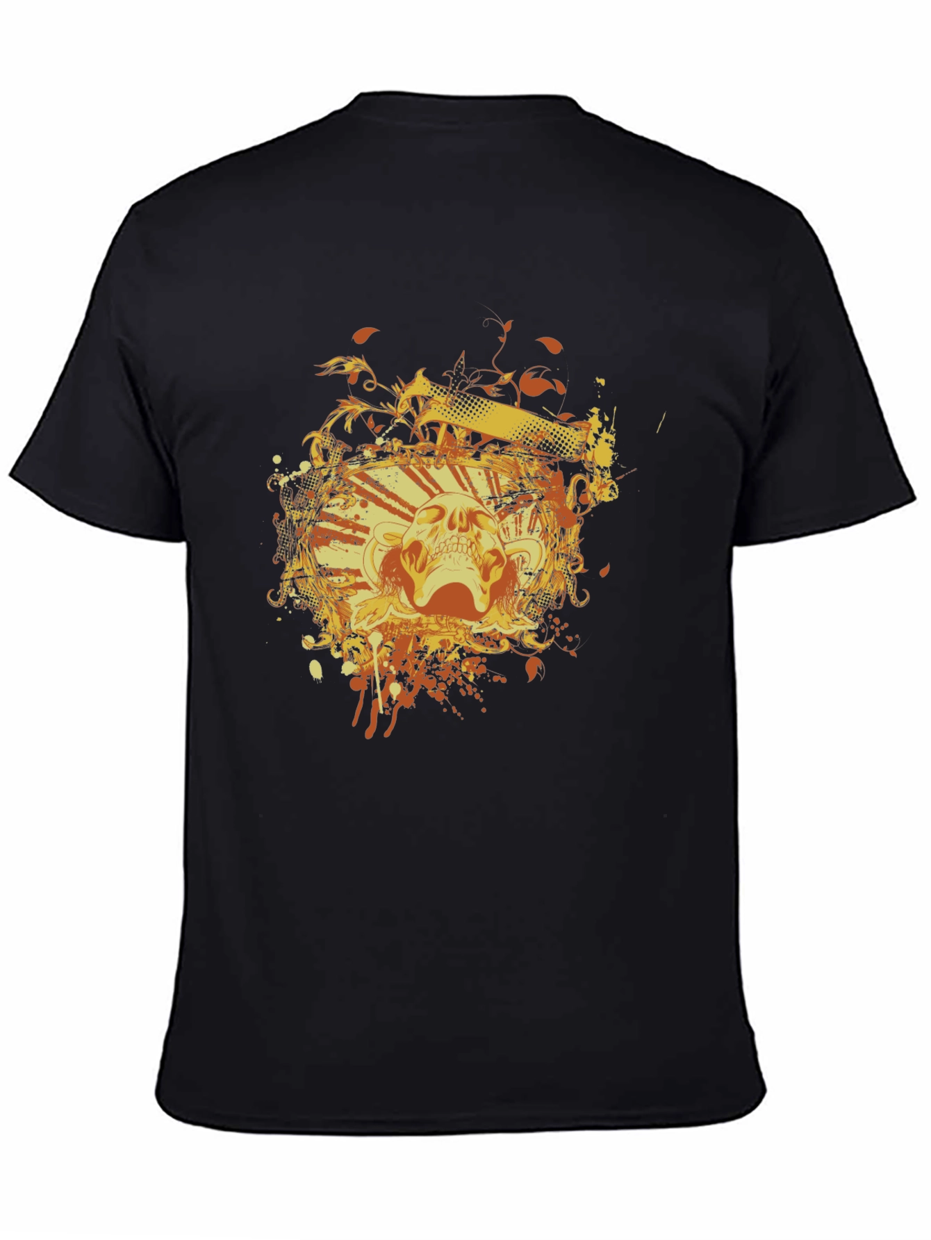 Skull & Flames Graphic Tee - Black Cotton