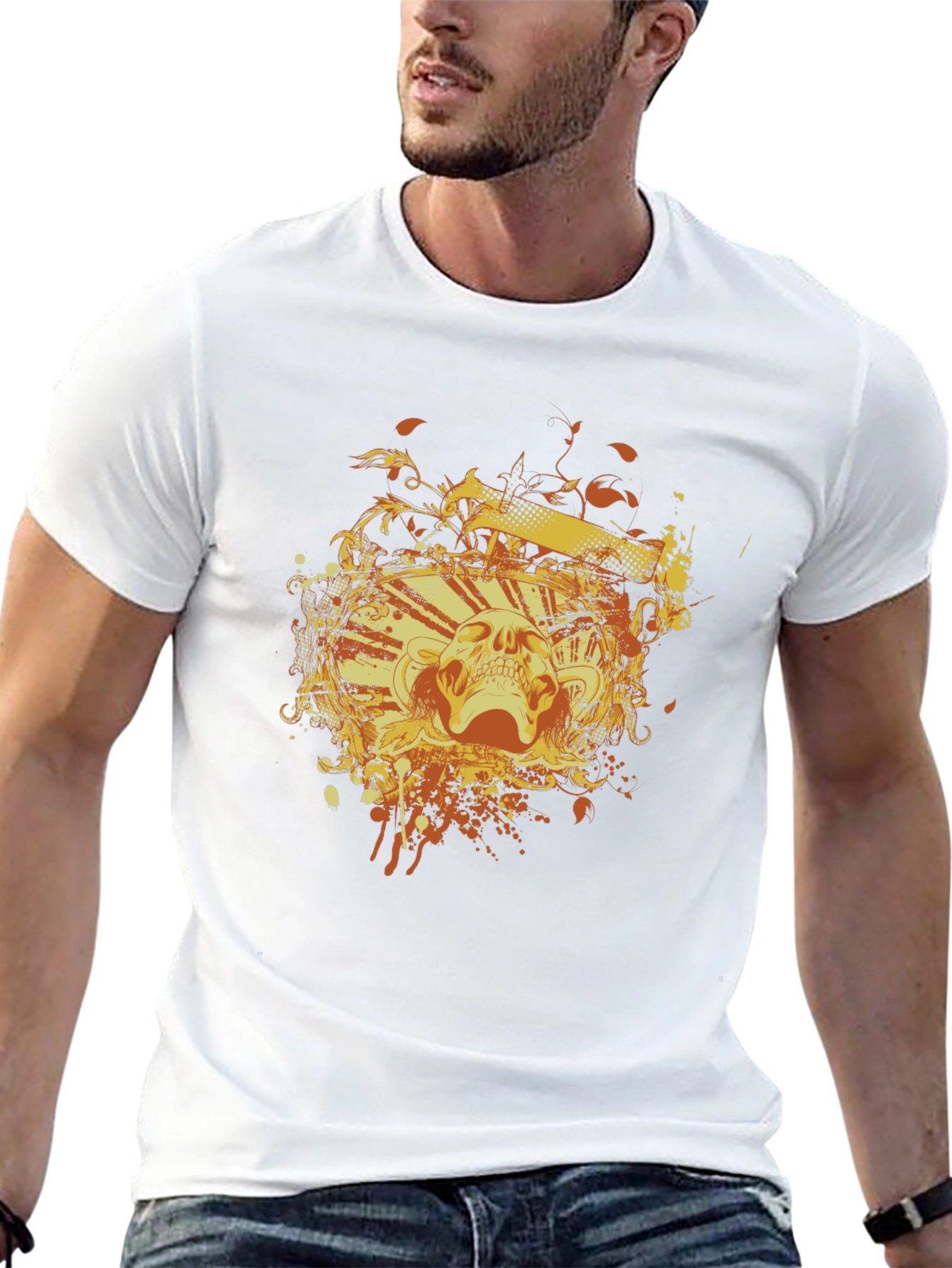 Skull & Flames Graphic Tee - Black Cotton
