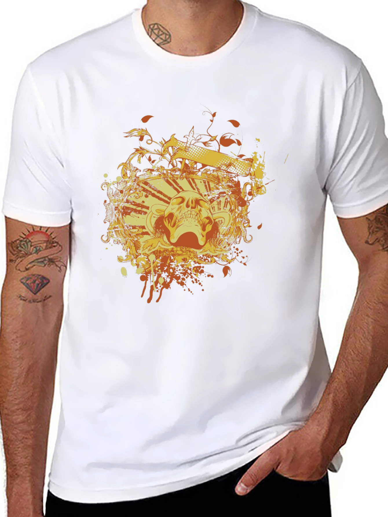 Skull & Flames Graphic Tee - Black Cotton