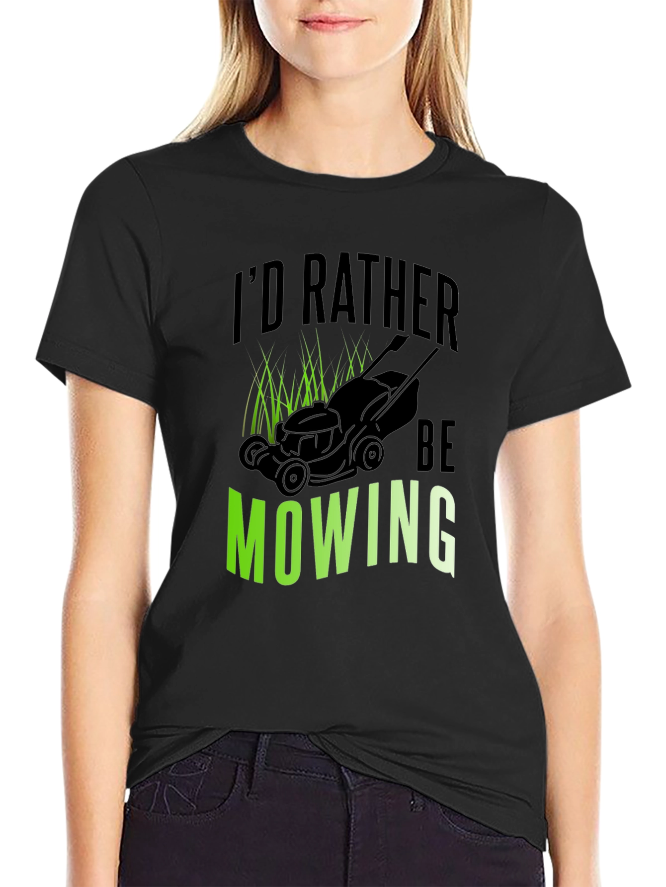 Id Rather Be Mowing Black Graphic Tee