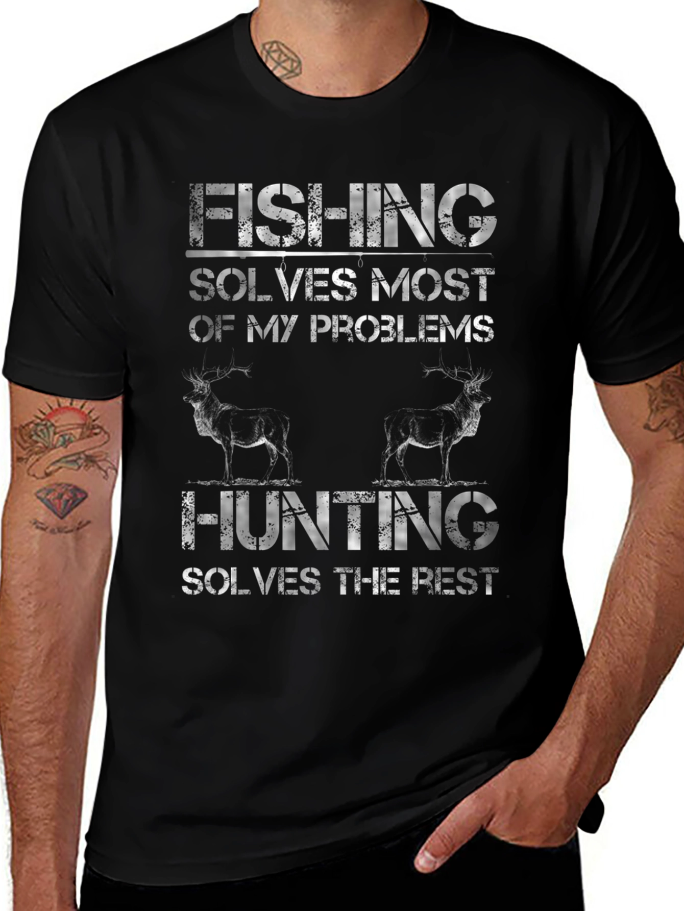 Fishing & Hunting Graphic T-Shirt - Mens Black Tee