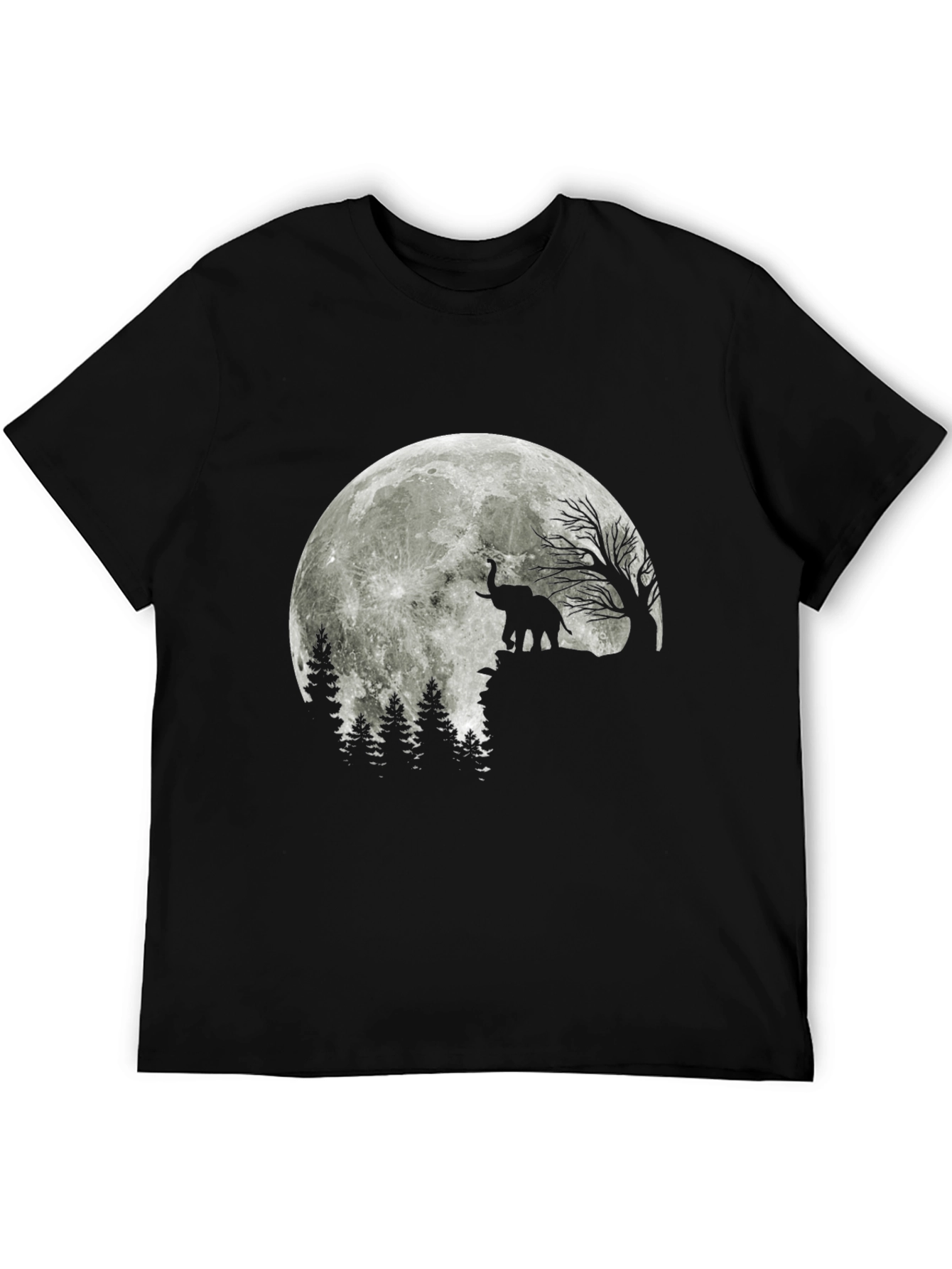 Elephant Moon Silhouette Black T-Shirt