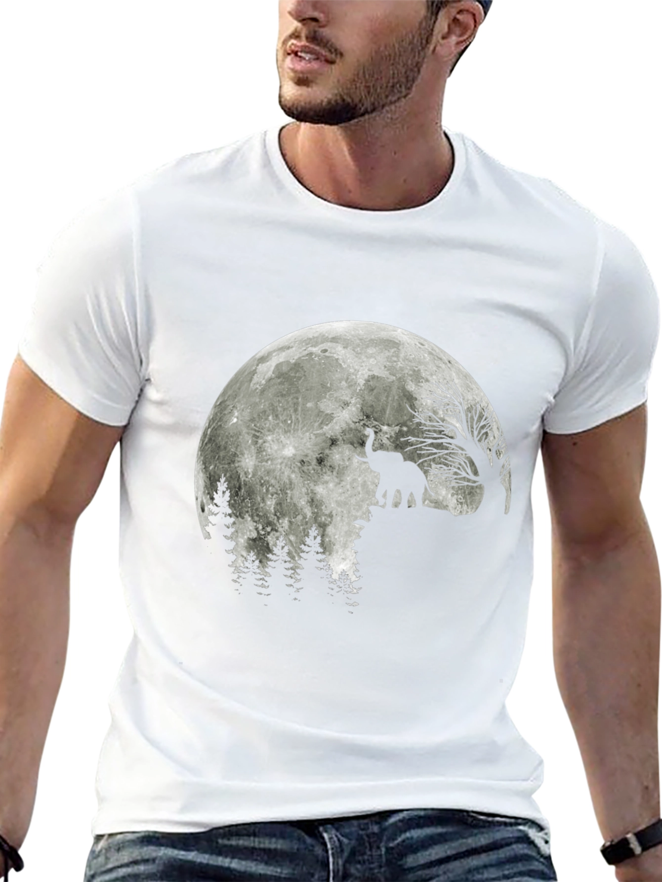 Elephant Moon Silhouette Black T-Shirt