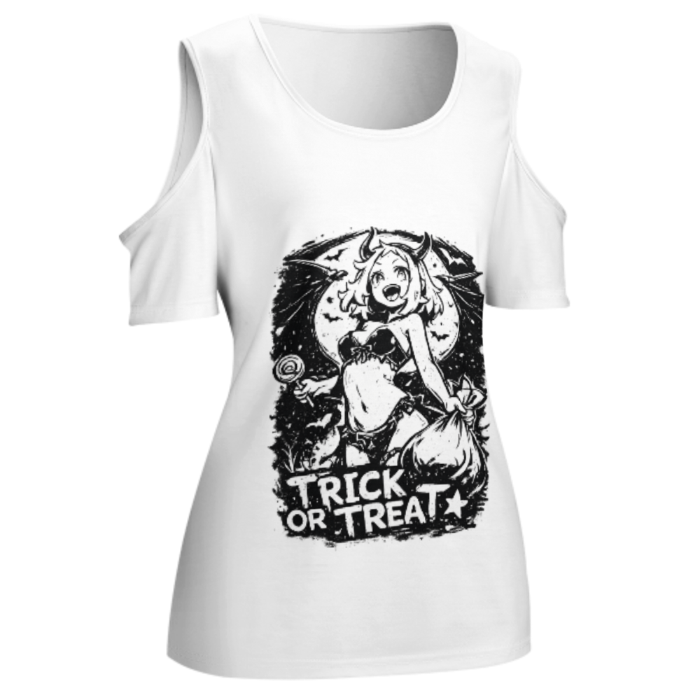 Trick Or Treat Anime Halloween T-Shirt – Cute Devil Girl Graphic Streetwear Tee(z178)