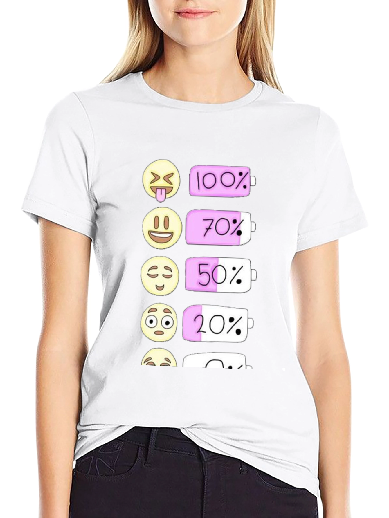 Emoji Battery Level Graphic Tee - Black Cotton T-Shirt