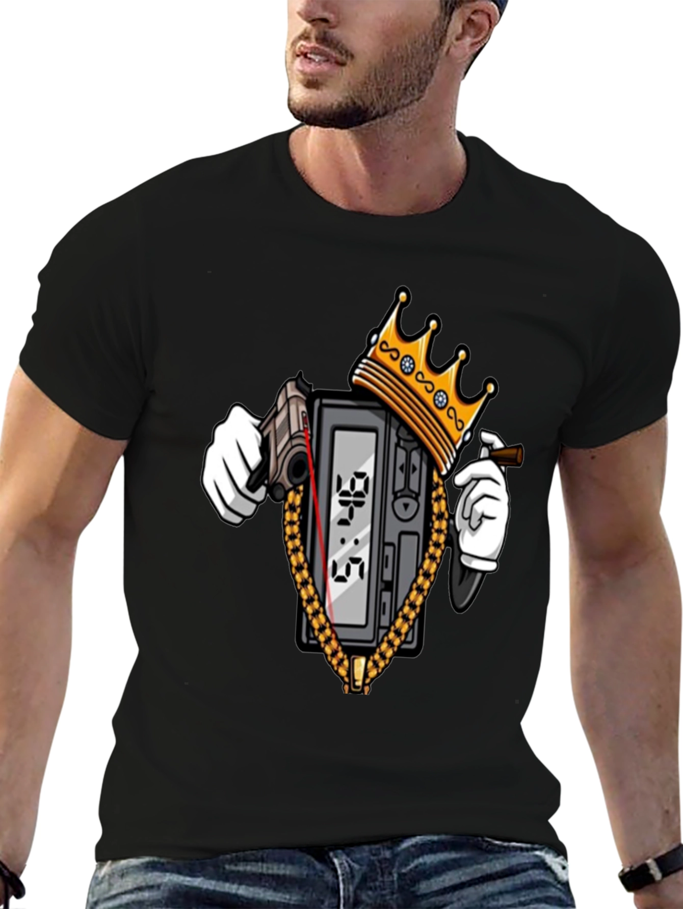 Gangster Clock T-Shirt - Black Crew Neck Graphic Tee