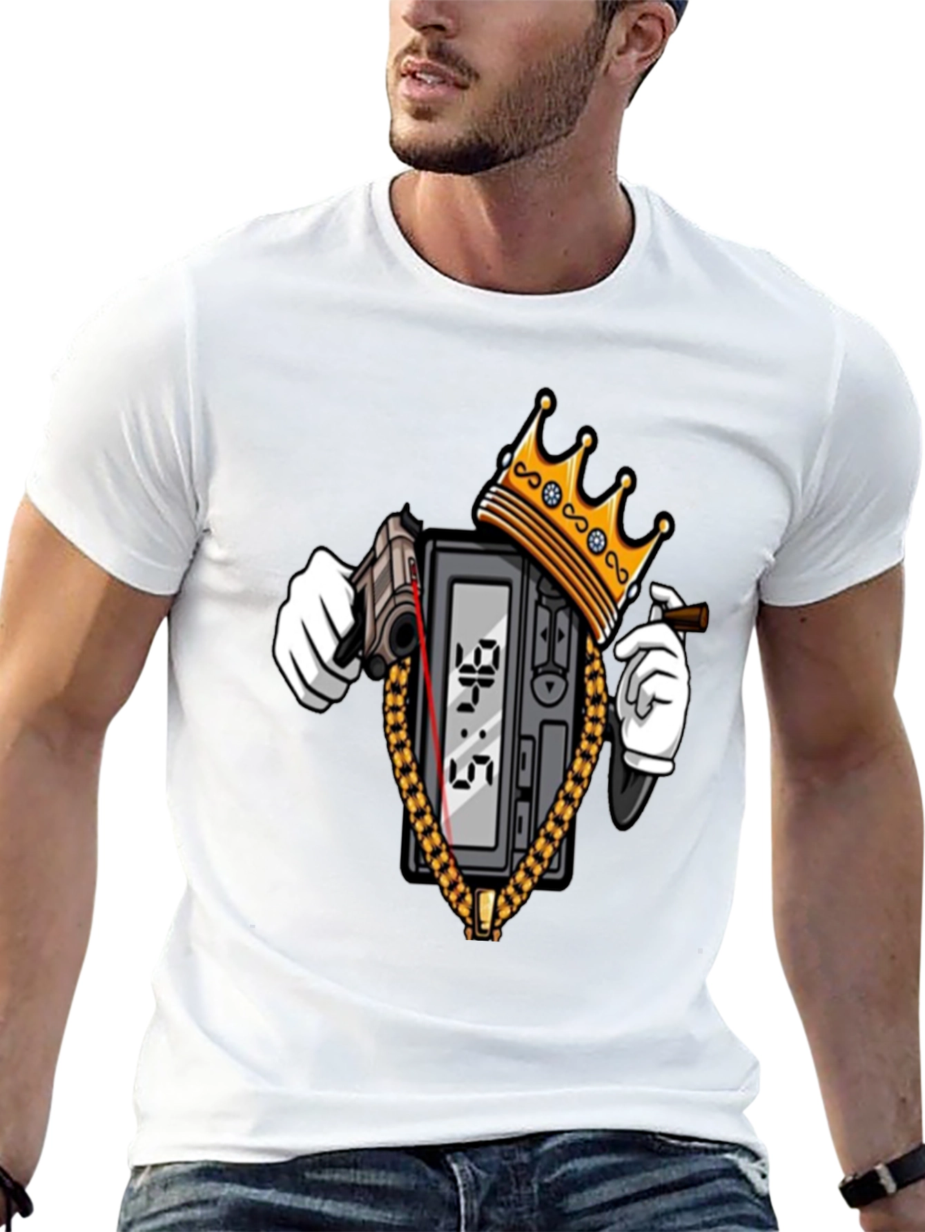 Gangster Clock T-Shirt - Black Crew Neck Graphic Tee