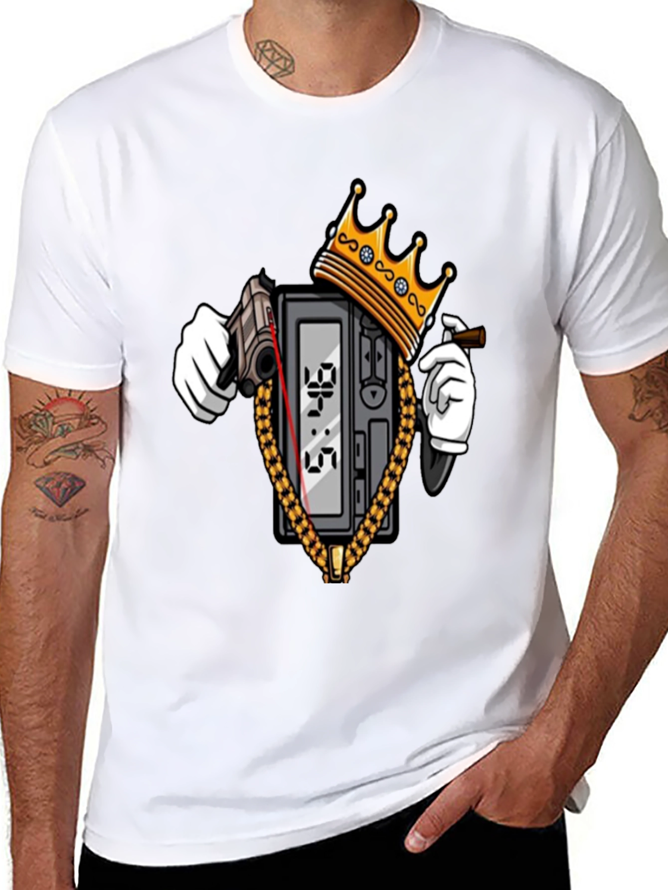 Gangster Clock T-Shirt - Black Crew Neck Graphic Tee