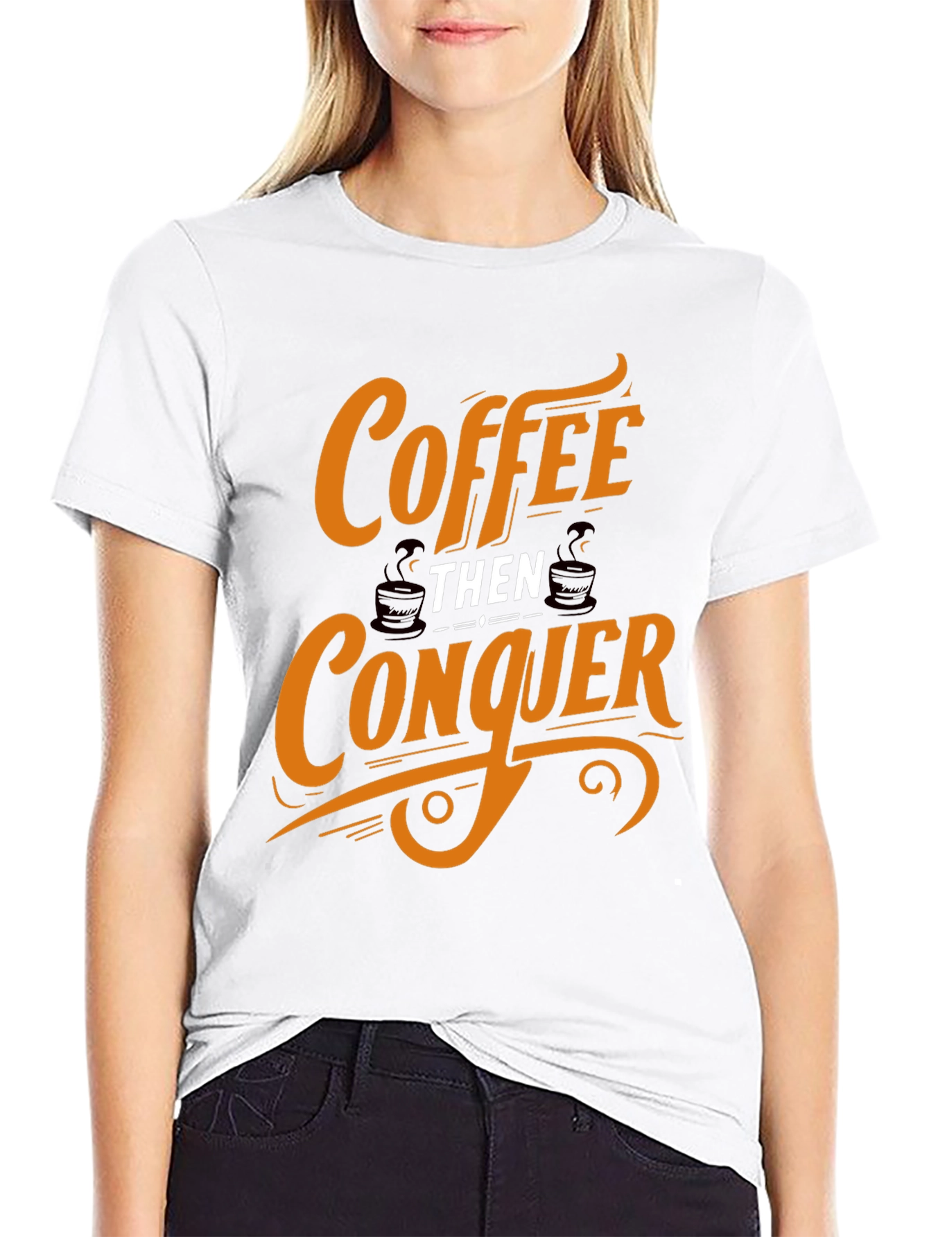 Coffee Then Conquer Black Graphic Tee